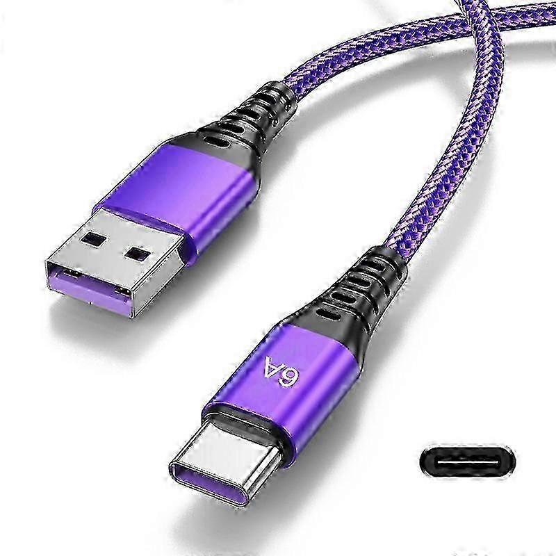 USB C to C Cable 6A 66W Fast Charging PD Data Wire 2m Purple