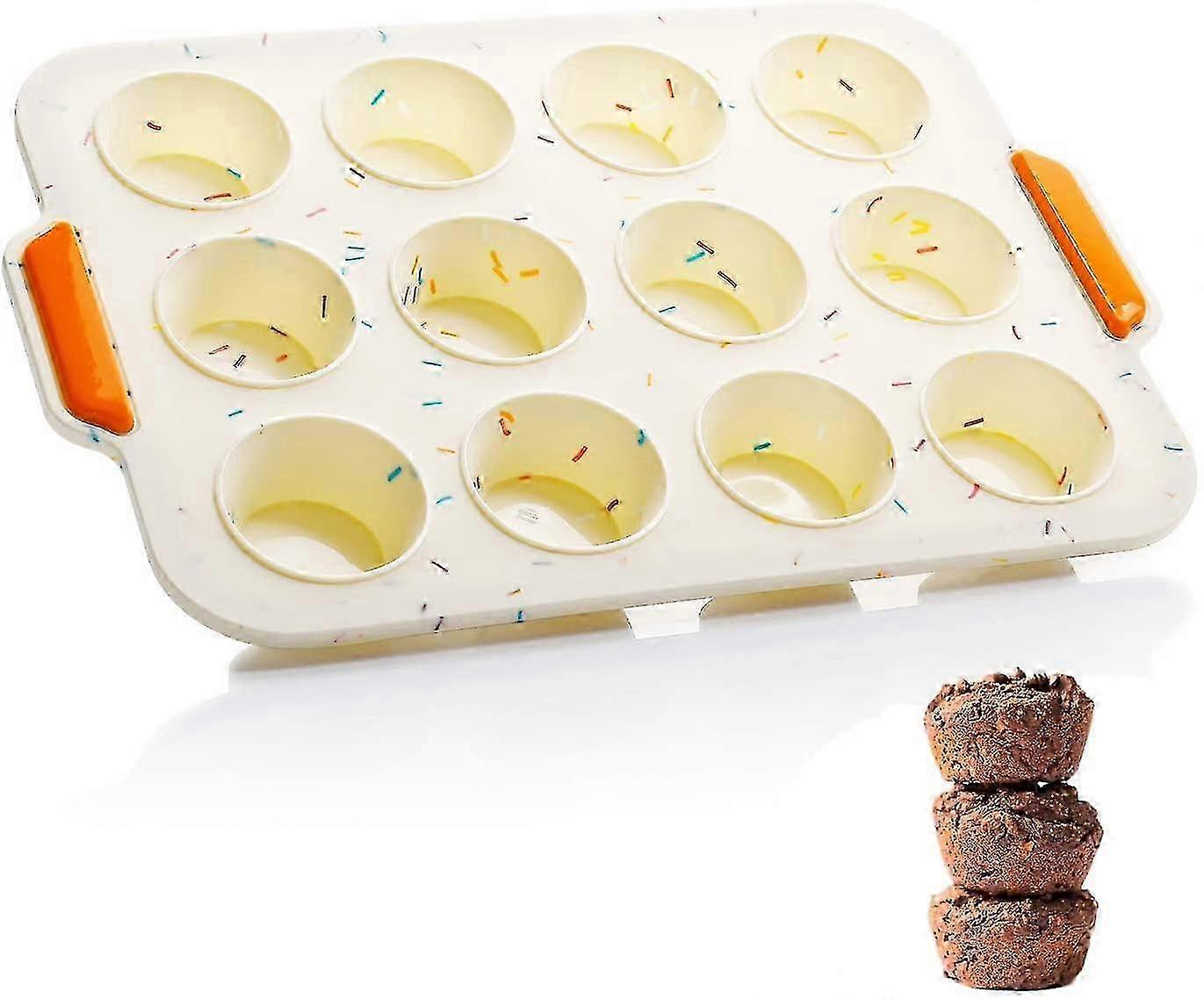 12パックミニシリコンマフィンパン、メタルフレーム付き-焦げ付き防止耐熱皿