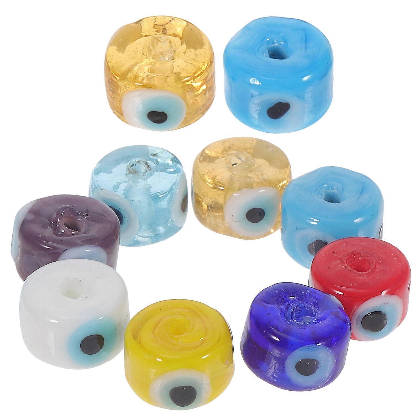 10Pcs Assorted Color Evil Eye Beads Azure Stone Glass Round Flat Round Diy azure stone Beads for Crafts