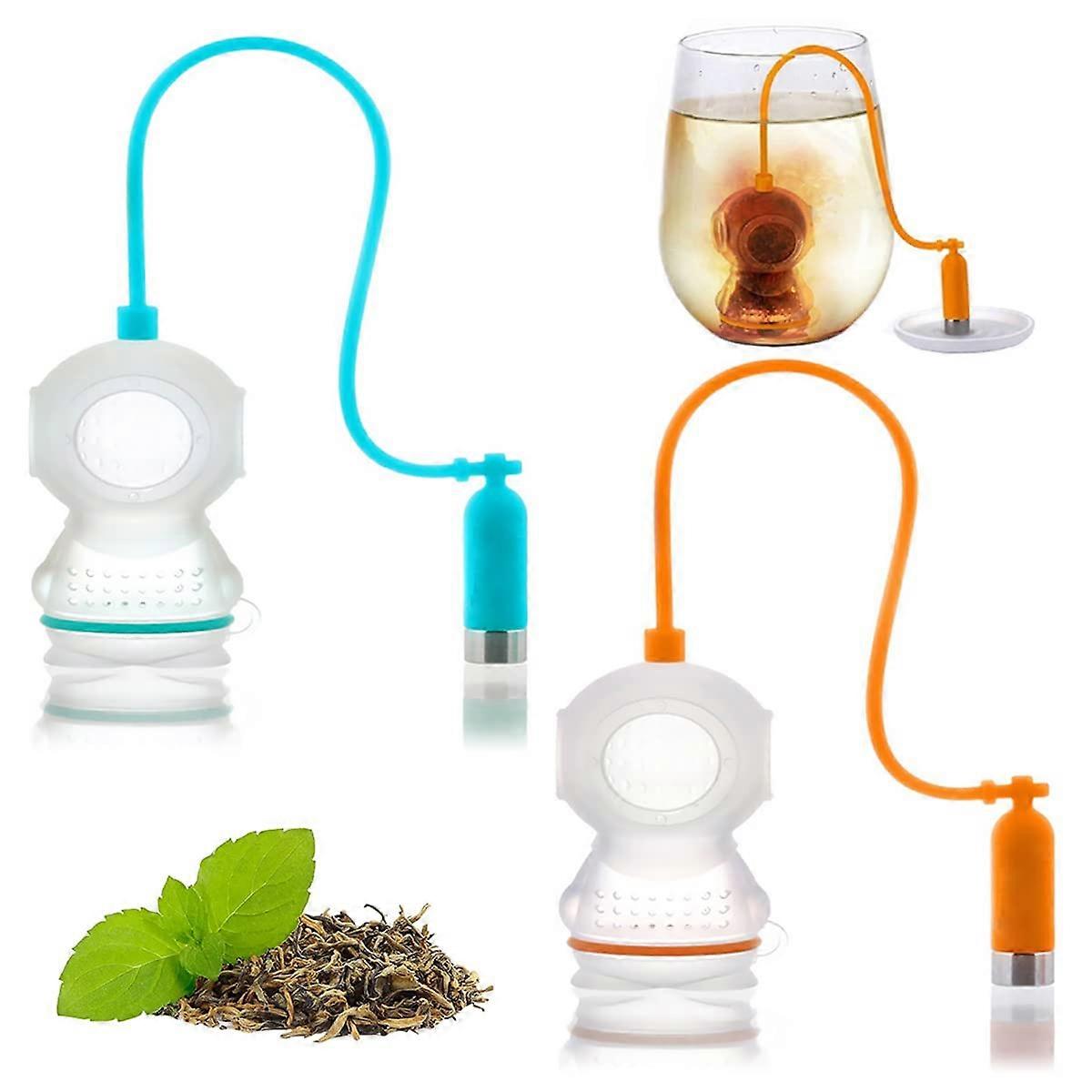 Tea Filter Silicone Strainer, 2-Pack Cute Diver Shape Reusable Tea Infuser for Home Brewing and Party Use