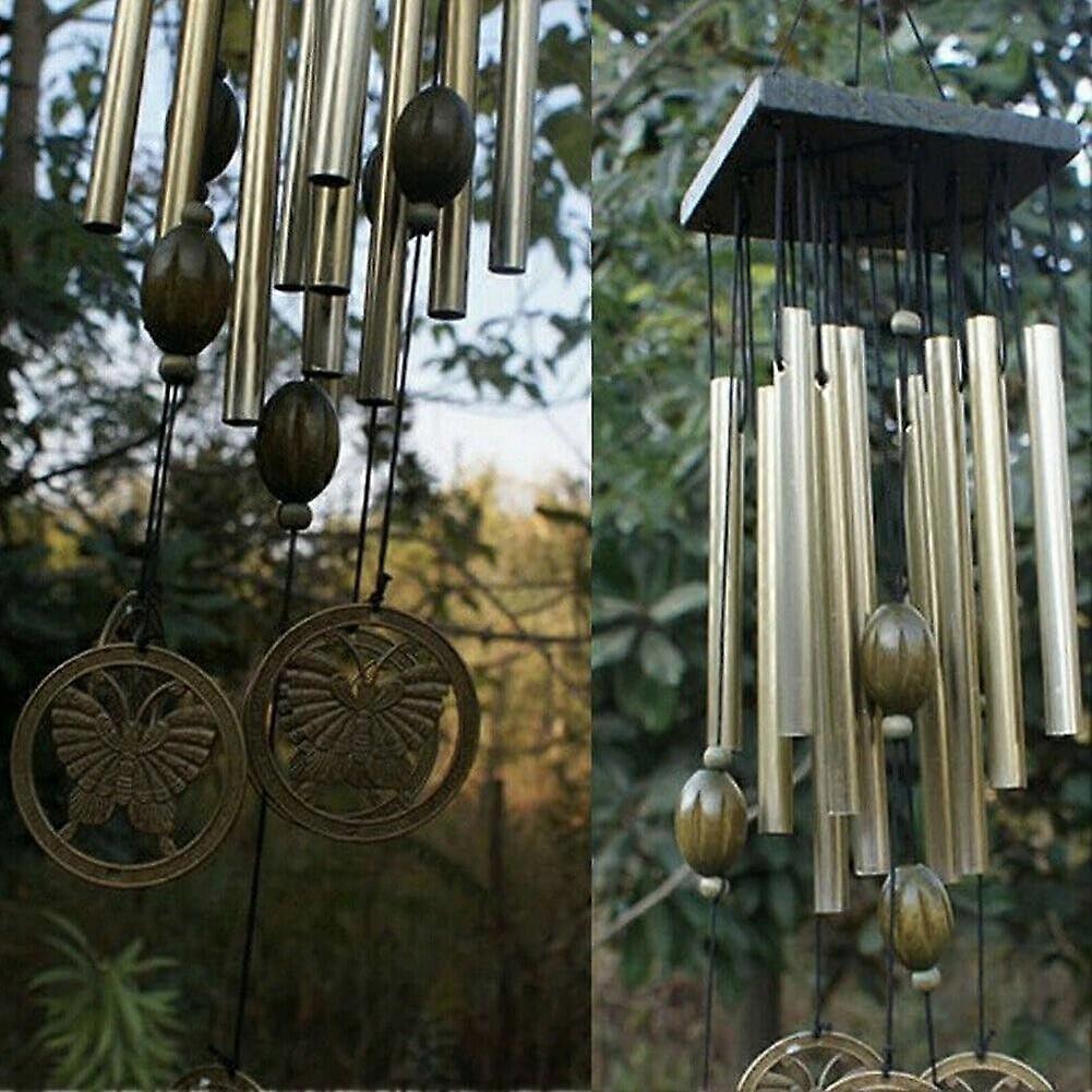 Wind chime with 12 tubes, butterfly design, for outdoor use, garden, courtyard, resonant tones