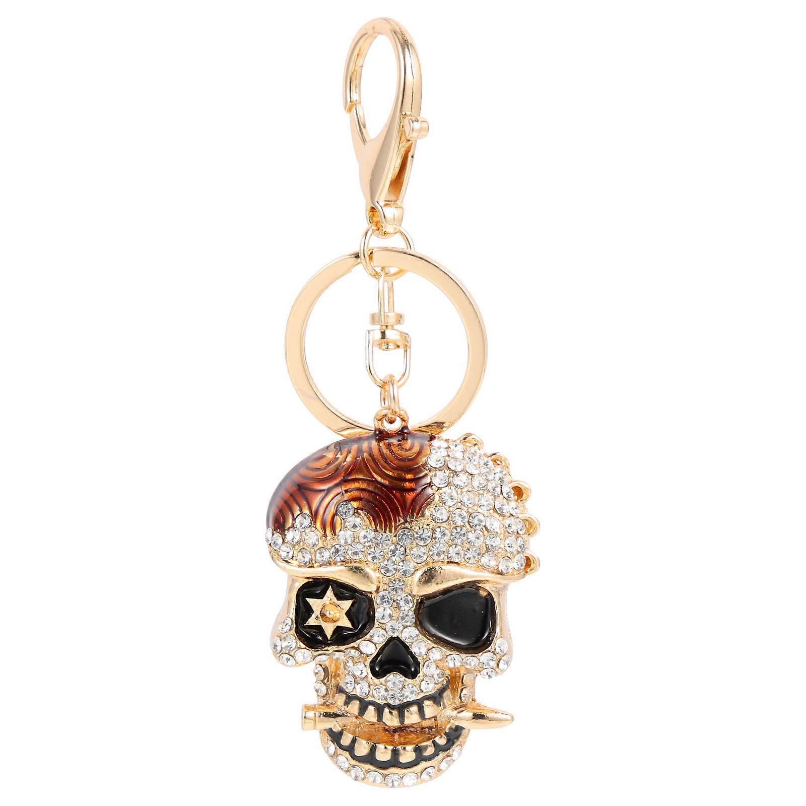 Creative Key Chain Skull Design Keychain Golden Rhinestone Punk Style Daily Use 1Set