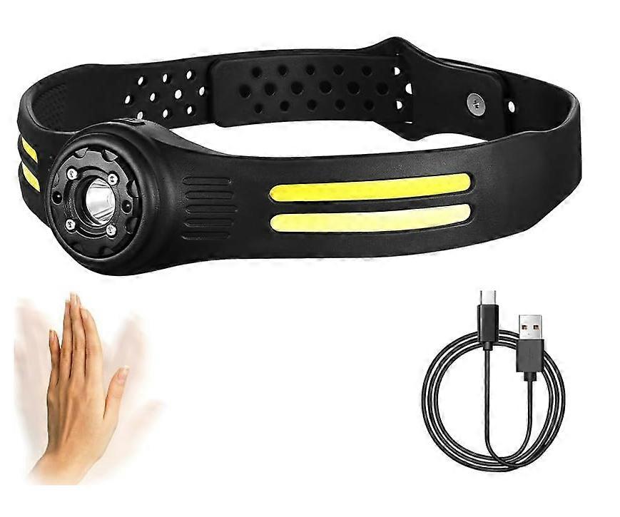 LED Headlamp Flashlight 1000 Lumens 270 Wide Vision Beam Headlight 6 Modes Rechargeable Head Lamp with Motion Sensor Waterproof Silicone(Black)
