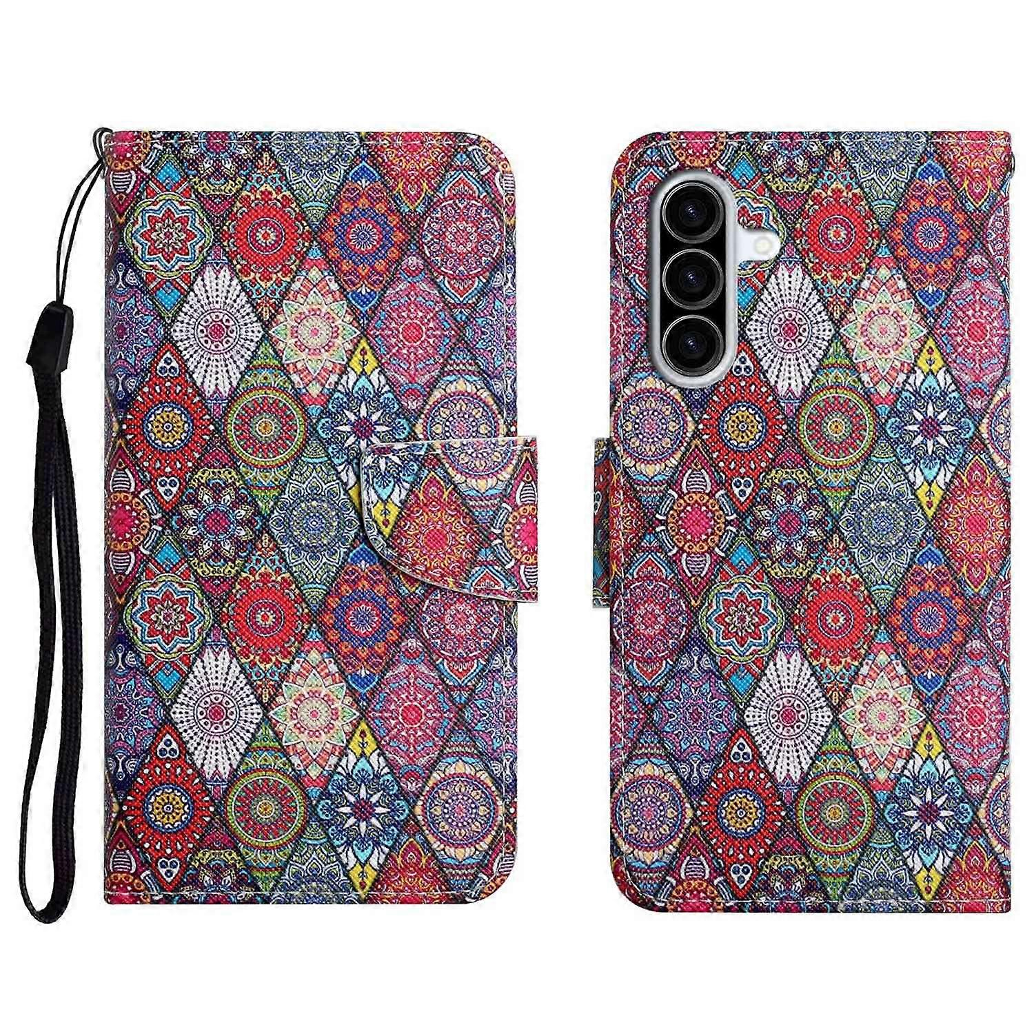 For Samsung Galaxy A36 5G Case Pattern Printing Protective Folio Phone Cover with Wrist Strap