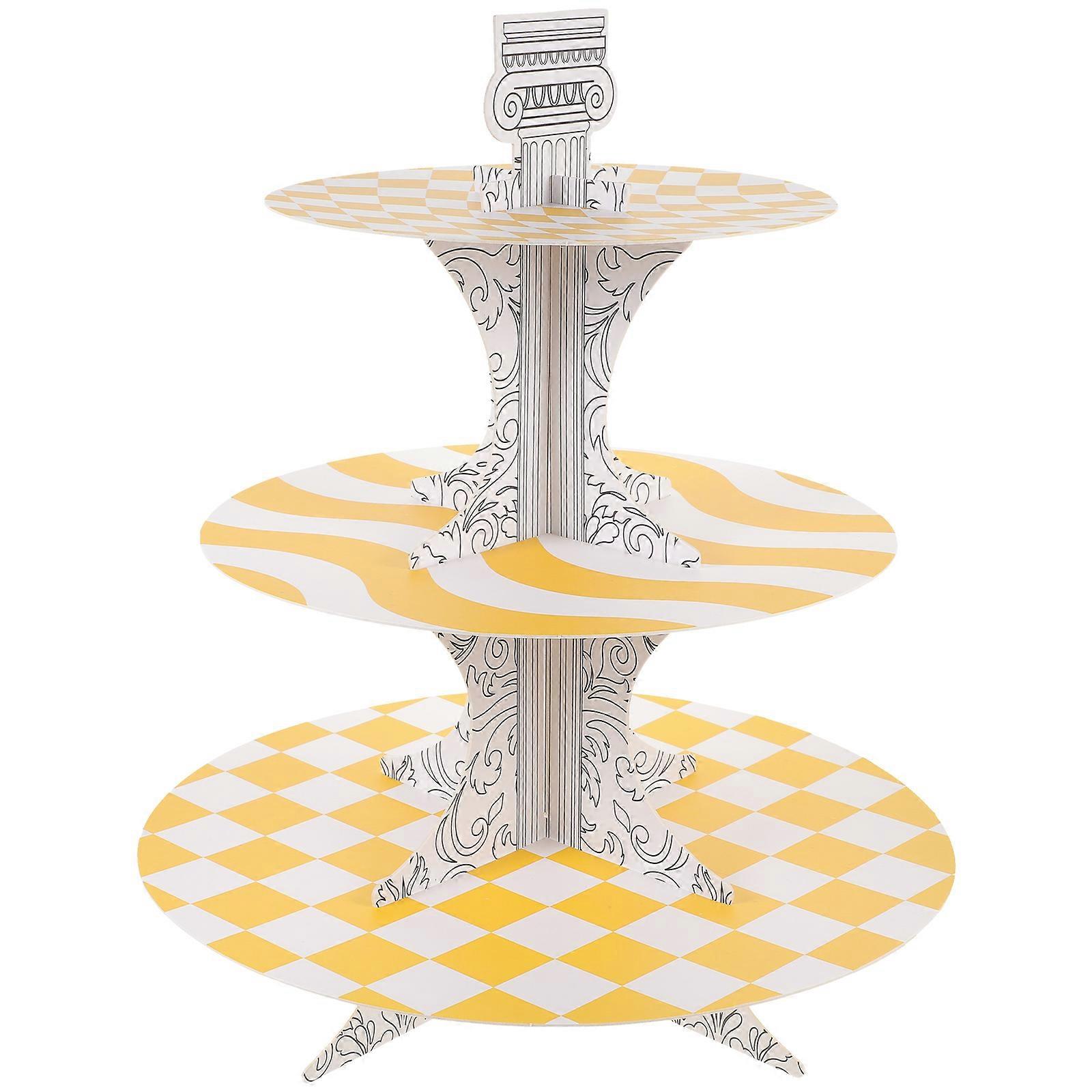 Cupcake Display Stand Party Cake Tray Multilayer Yellow Paper Food Display 1Pack