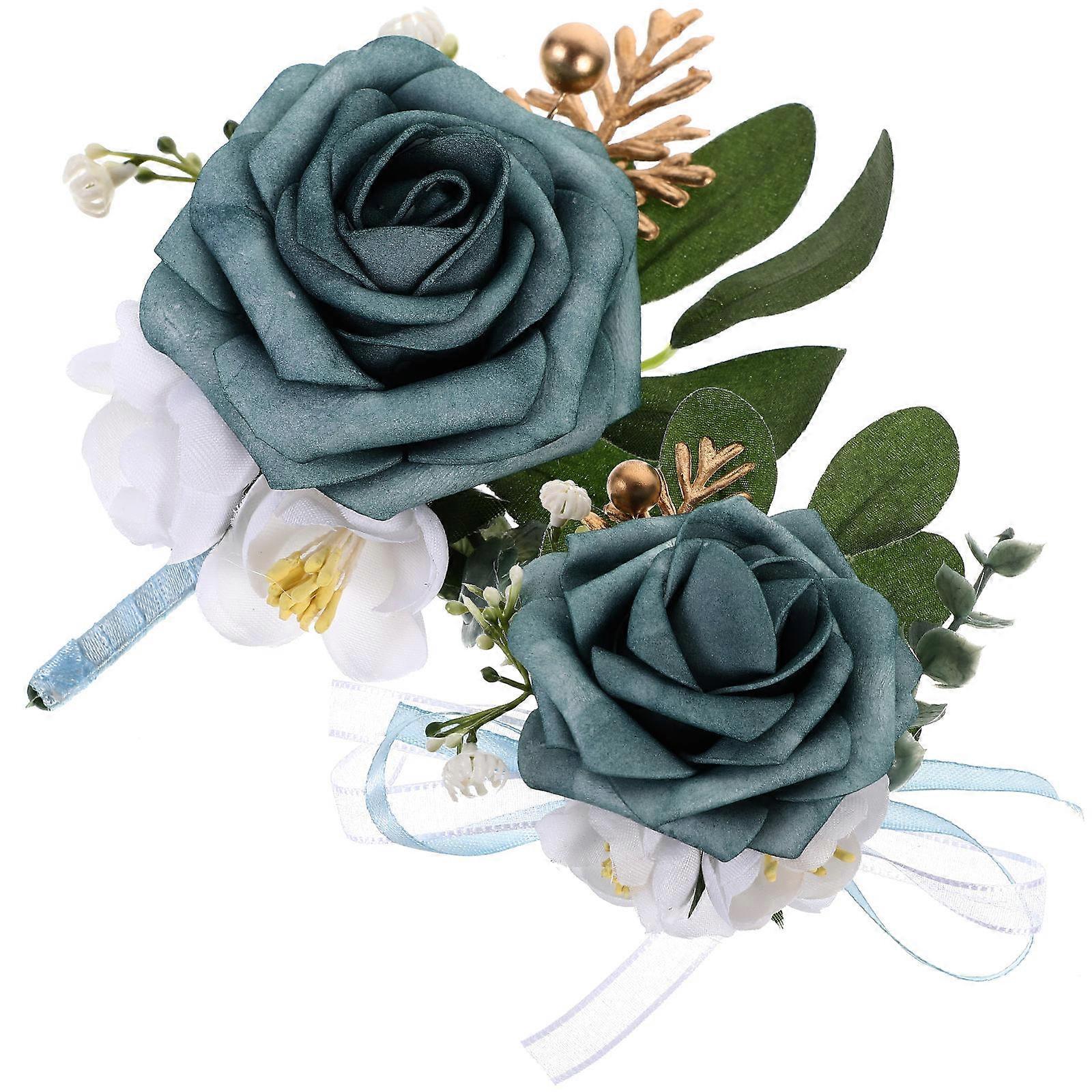 Artificial Flower Corsage Wrist Flower Corsage and Boutonniere Set Sky- Practical Shooting Props 13.00X9.00X6.00CM 1 Set