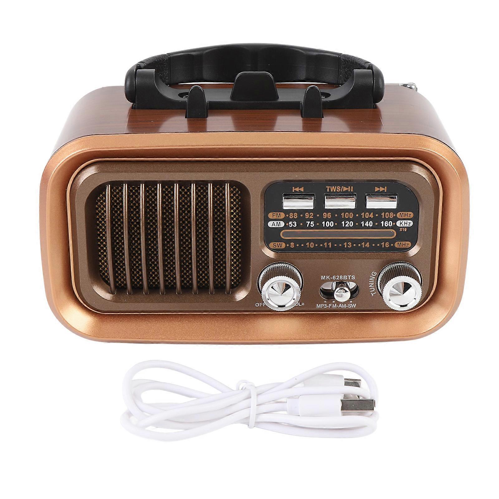Retro AM FM Radio with Bluetooth Speaker, Memory Card, USB Playback, Solar Battery Powered, Rechargeable, Portable, for Outdoor Camping, Gold Color