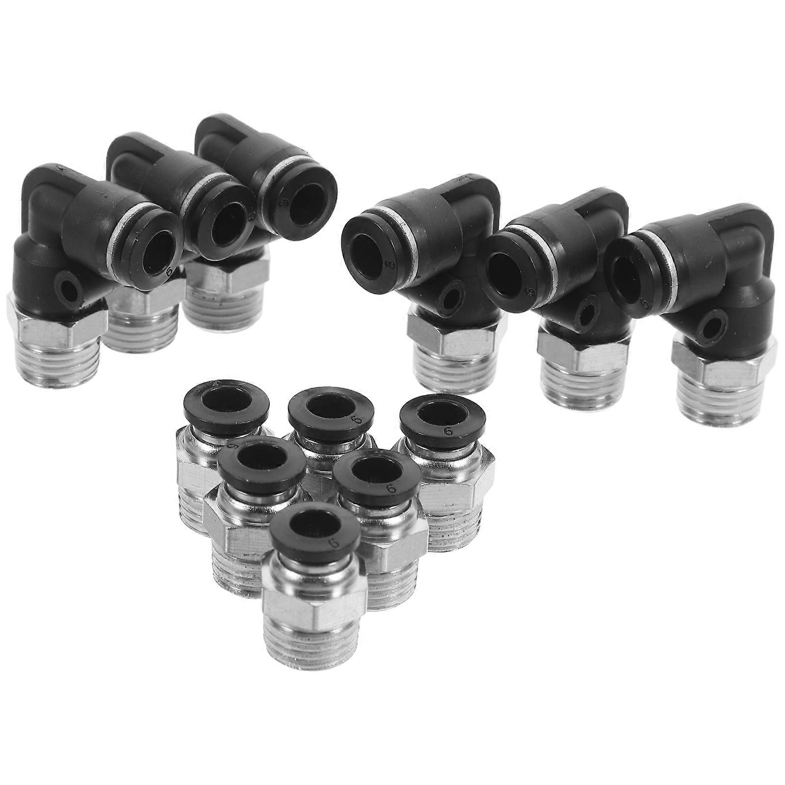 Black Push to Connect Air Fittings Straight Elbow Connectors for Pneumatic Hydraulic Systems Quick Release Plated Fittings 12pcs
