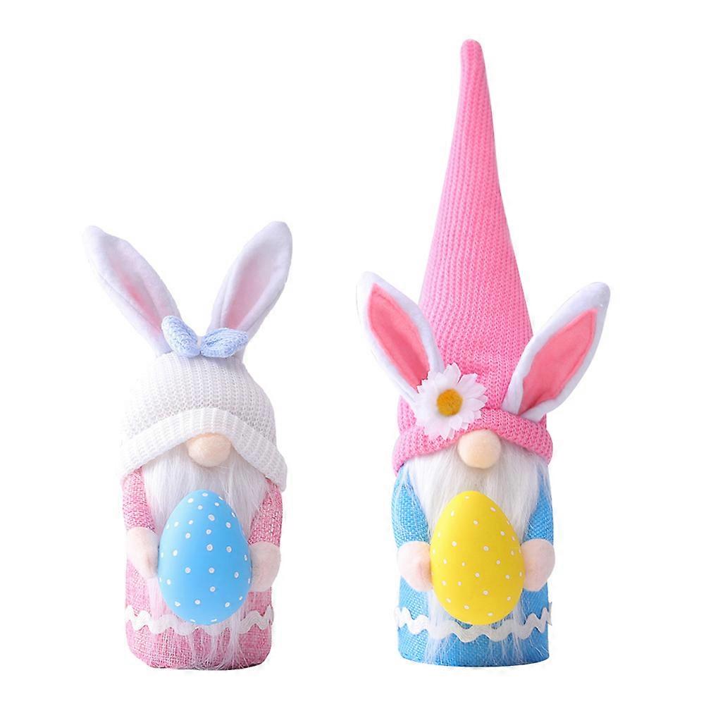 Rabbit Hugging Egg Gnome Doll for Easter Decoration 2Pcs Assorted Color