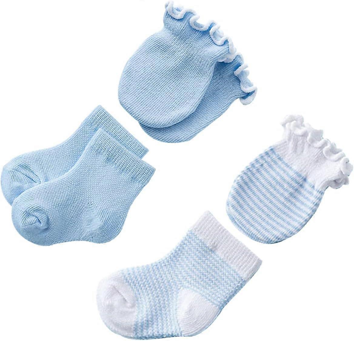 4 ζευγάρια για γάντια Βαμβάκι Baby Face Anti-scratch Blue Newborn Scratch Μητρικές κάλτσες Wear Παιδιά Anti- προμήθειες Lovely