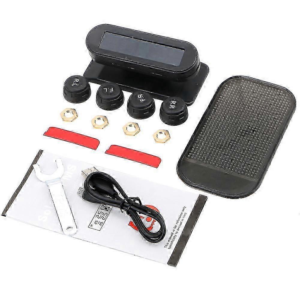 Car Tyre Pressure Monitor Solar Tpms Tire Pressure Monitoring System Temp Warning Fuel Save 4 External Sensors Set Accessories