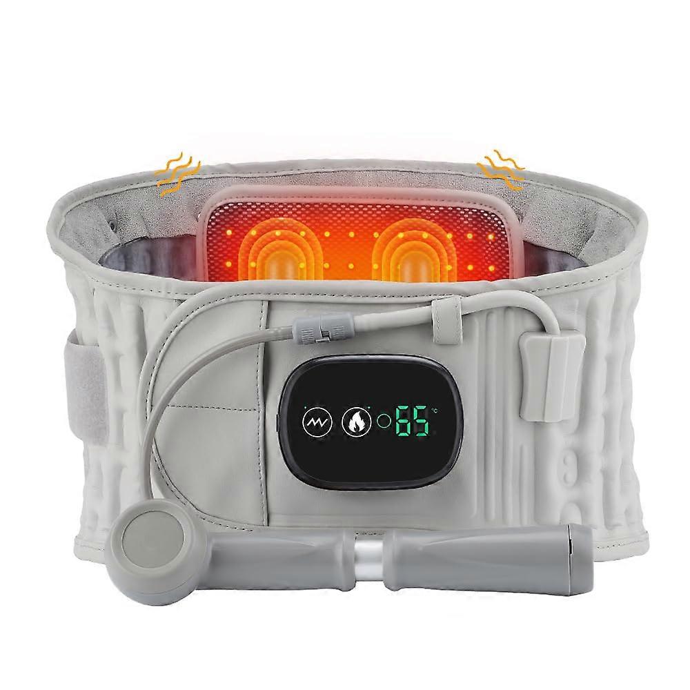 Back Stretcher Lumbar Belt with Red Light Heat, Massage Function, Inflatable Back Support, USB Rechargeable, Hand Pump