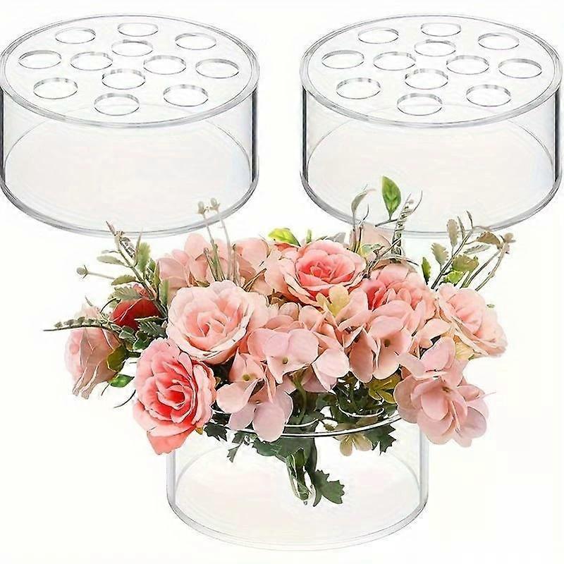 3 יחידות אגרטל מרכזי פרחוני אקרילי שקוף 12 חורים - עיצוב עגול אלגנטי לארוחות, חתונה, תפאורה לבית ולמסיבה