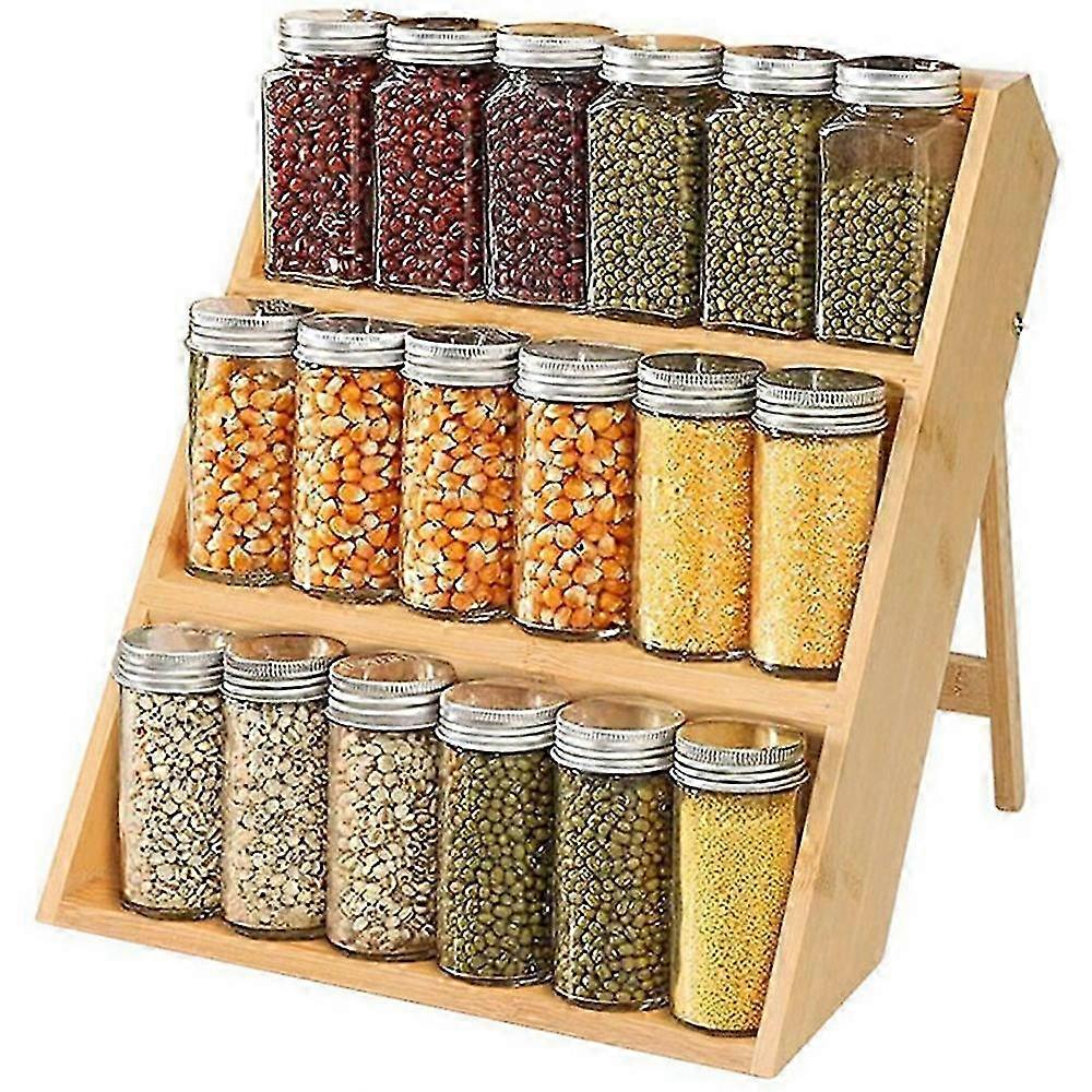 3-Tier Bamboo Wood Spice Rack Storage Shelf for Condiments and Organizing Kitchen Counter