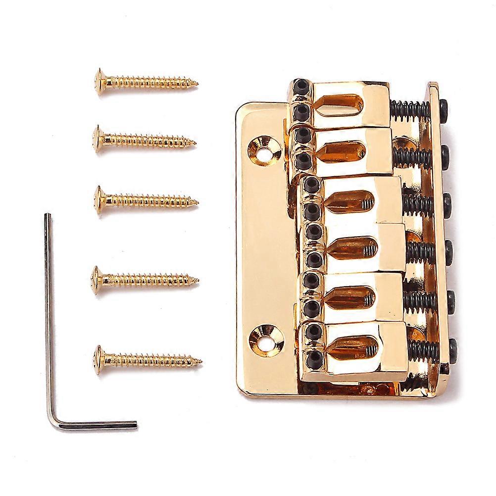 6 String Fixed Hardtail Guitar Bridge with Screws, Solid Metal Bass Bridge Tailpiece for Electric Guitar Replacement, Gold Finish