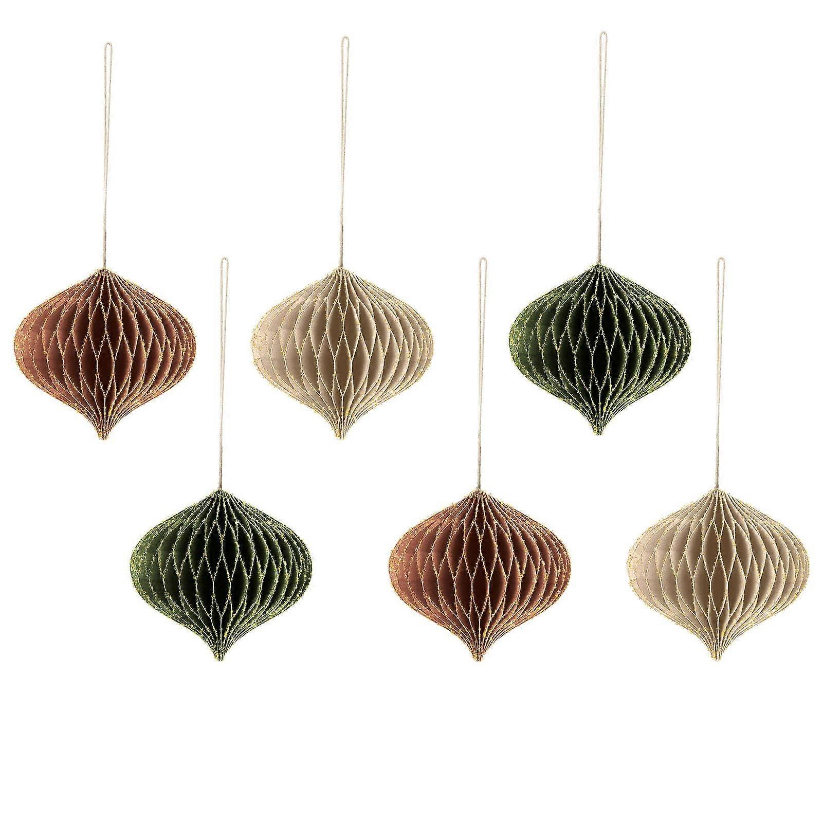 Pack of 6 Mini Paper Hanging Ornaments with Glitter Edge for Party, Home Decoration