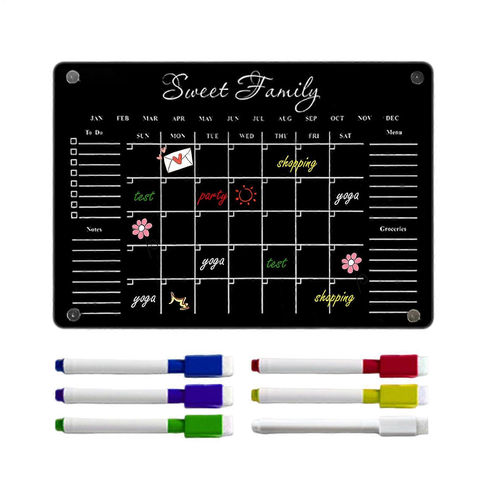 Acrylic Message Board, Dry Erase Whiteboard, Magnetic Memo Notepad with 6 Coloured Markers, Reusable Fridge Planner for Kitchen, 200g