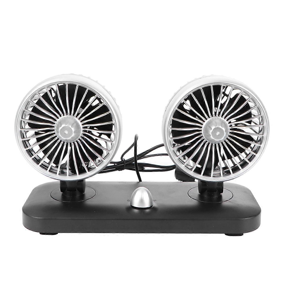 Silent Backseat Vehicle Fan Cooling Dual Head Rotation Adjustable Kids Safe Design 1Pack