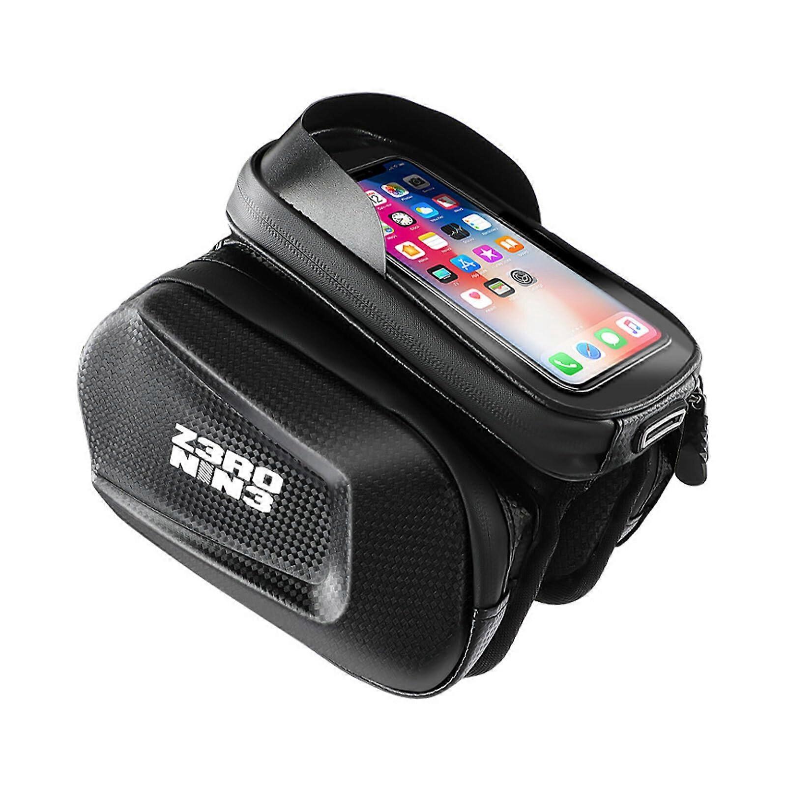 Bike Bag for Men Waterproof Top Tube Bag for Mountain Bikes with TPU Phone Screen Holder and Polyester Material