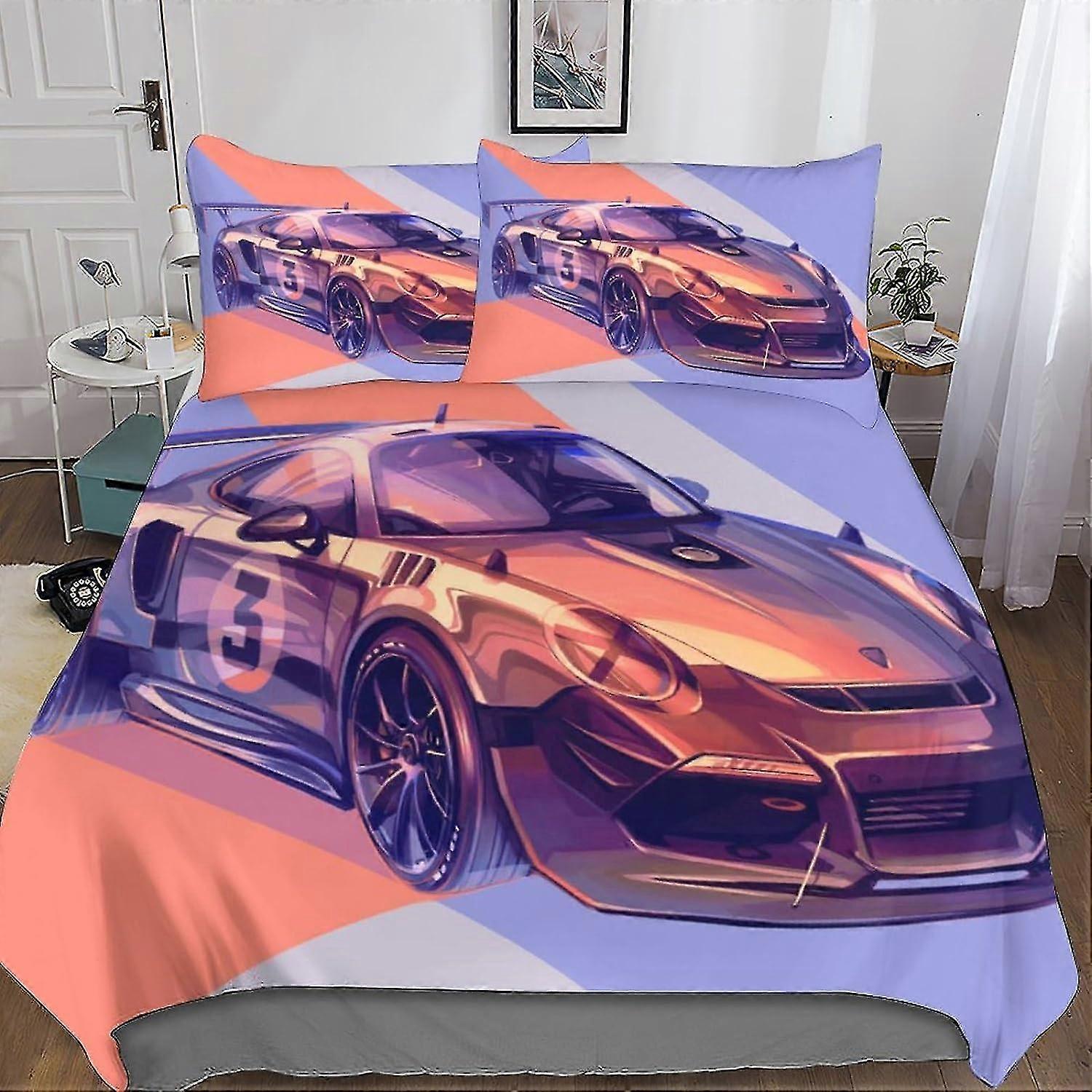 3D Design Race Car Duvet Cover Set, Soft and Comfortable Bedding with Pillow, 3 Pieces Microfiber Comforter Cover for Kids