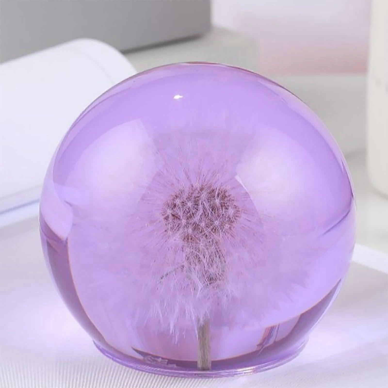 Echter Loewenzahn-Resin-Briefbeschwerer Clear Crystal Globe With Base Real Dandelion In Resin Symbol Of Hope Purple