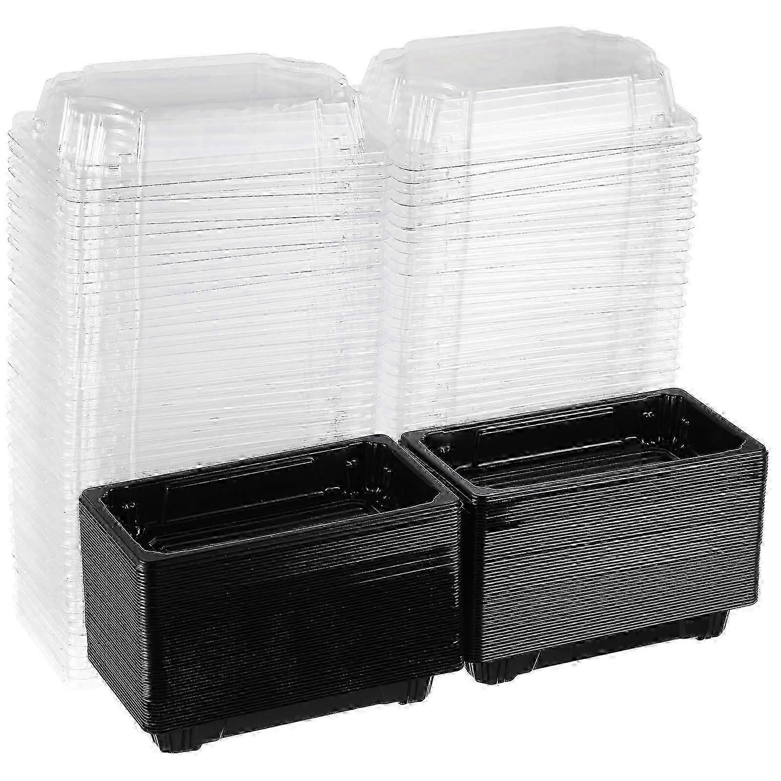 100PCS μίας χρήσης κέικ φρούτων κιβωτίων συσκευασίας σούσι εκτελεί το εμπορευματοκιβώτιο βγάζει τα κιβώτια (μαύρο)