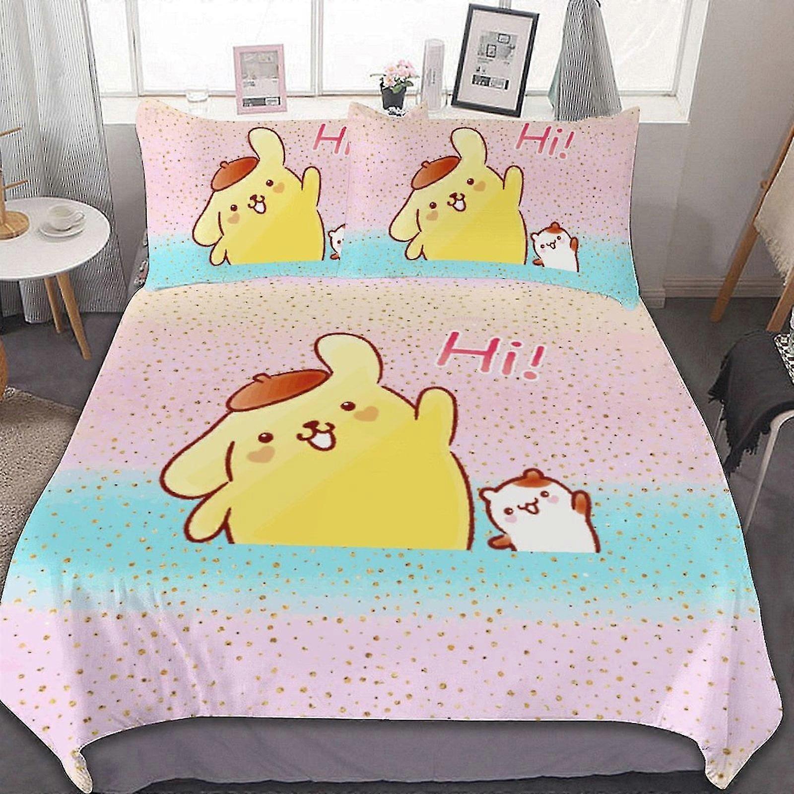 Microfiber Bedding Set with Pompompurin Design, 3D Printed Lightweight 3 Piece Comforter Set for Kids