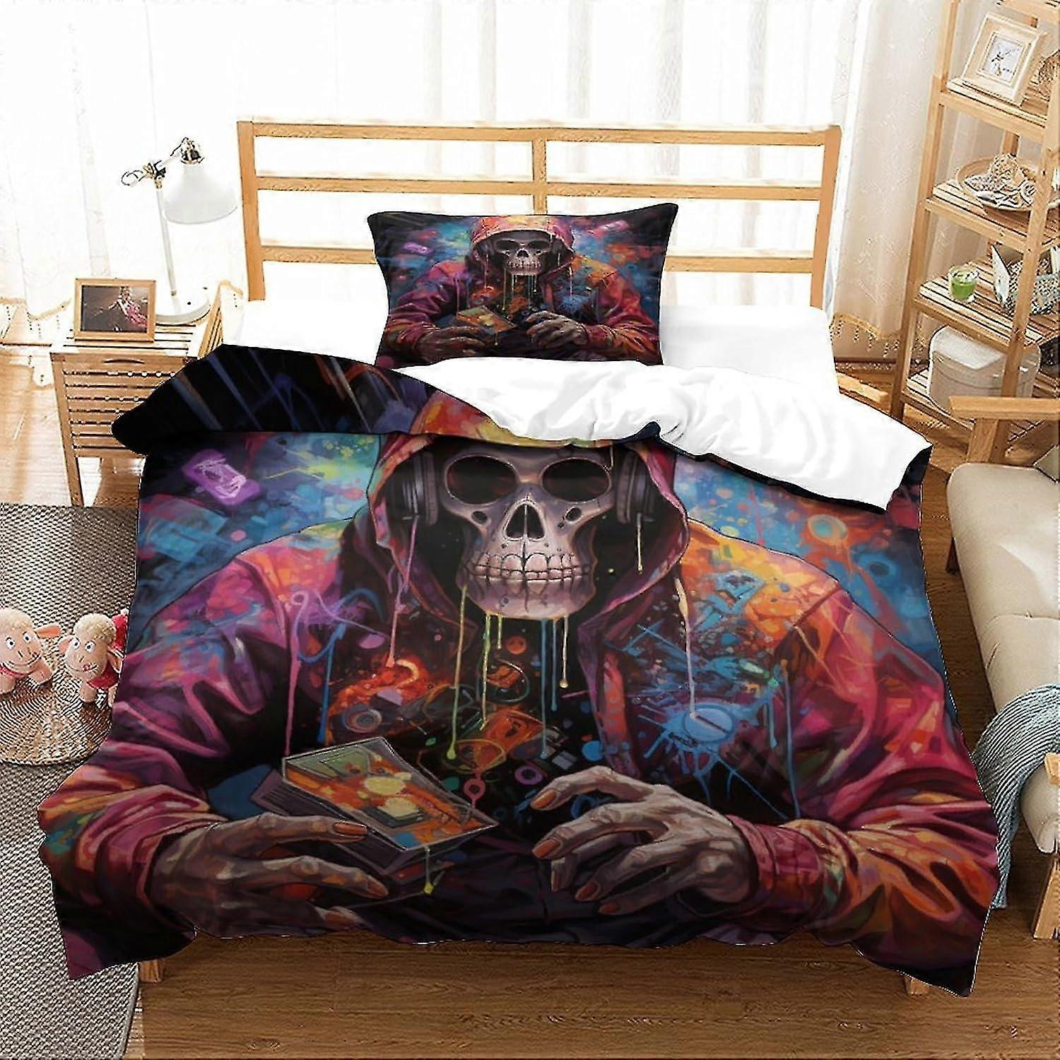 Bedding Duvet Cover Set 3D Print Human Skeleton Quilt Cover for Various Sizes, Microfibre Duvet Cover Set with Street Style Design