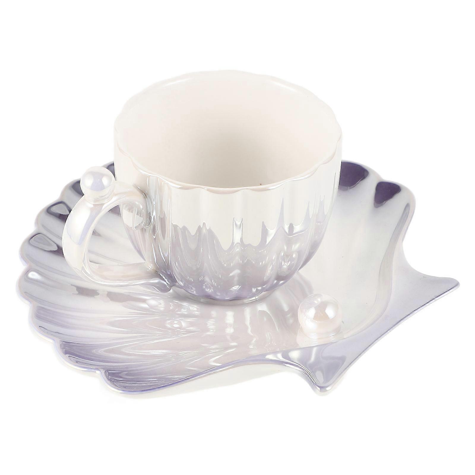 Gradient Purple Ceramic Tea Cup and Saucer Set – Large Capacity Coffee Mug with Elegant Shell Design for Modern Kitchen Decor and Daily Beverage