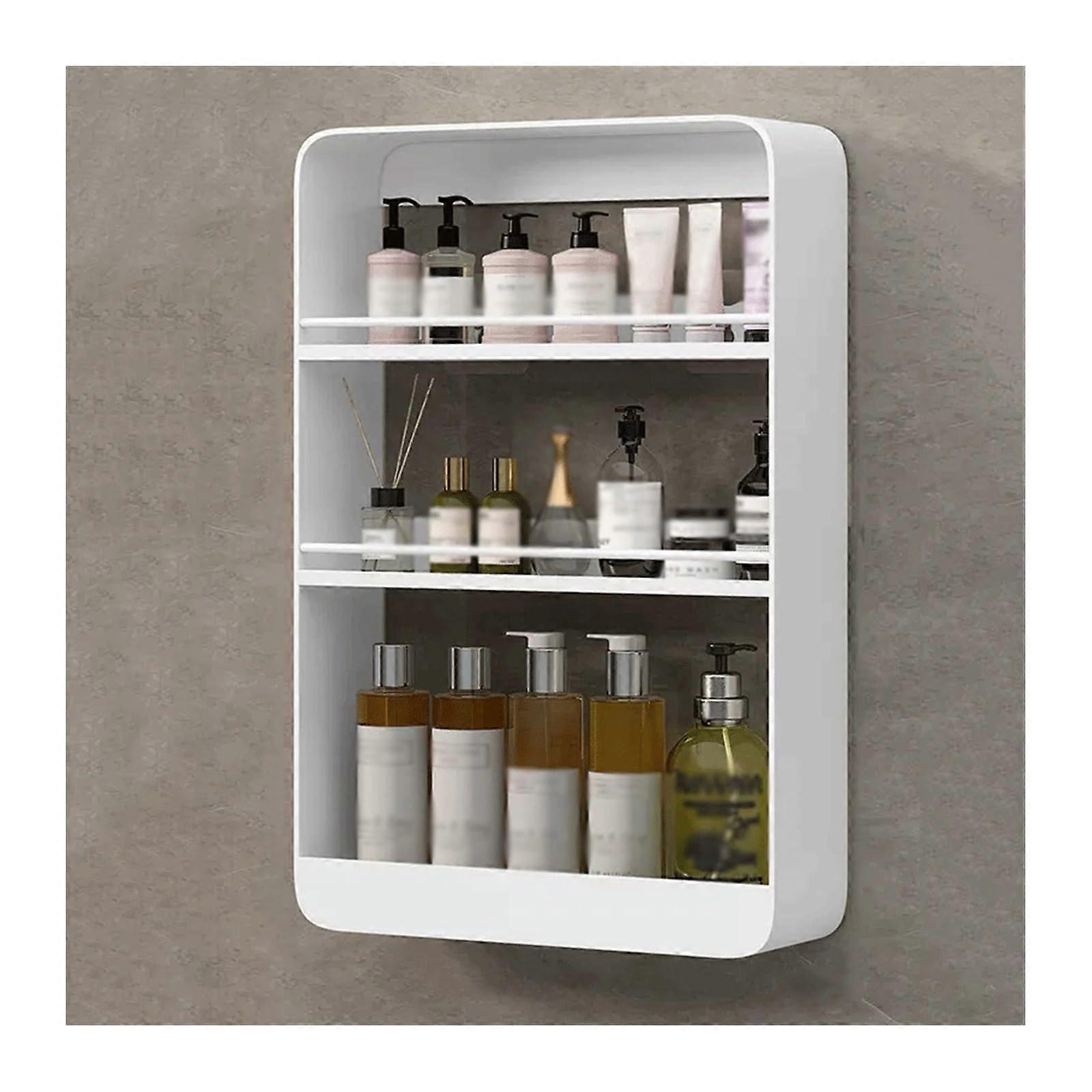 Shampoo Holder for Shower Wall-Mounted Three-Tier Cosmetic Storage Rack Metal Shelves Non-Perforated White