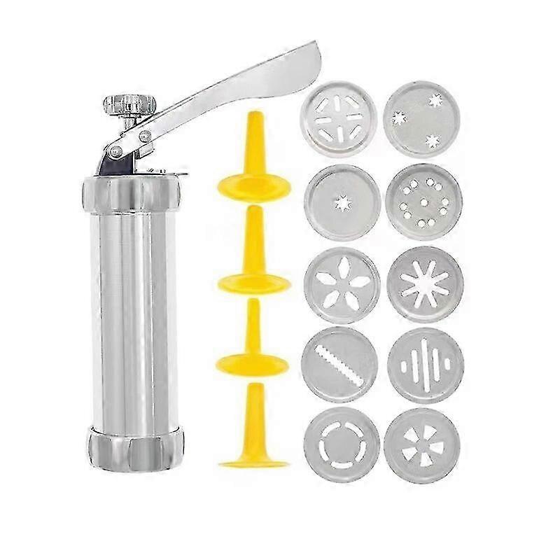 TroveMart Cookie Press Gun and Icing Set Christmas Spritz Alloy Churro Maker With 4 Pastry Tip 20 Discs Biscuit Mold Tool