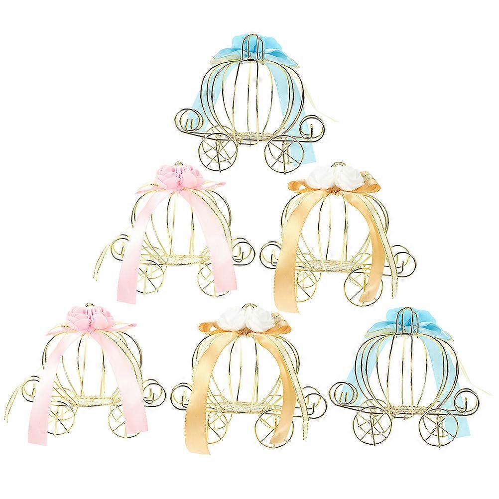 6pcs Elegant Pumpkin Carriage Candy Box for Weddings, Parties, and Festivals – Unique Treats Display in Blue, Pink, and Light Brown