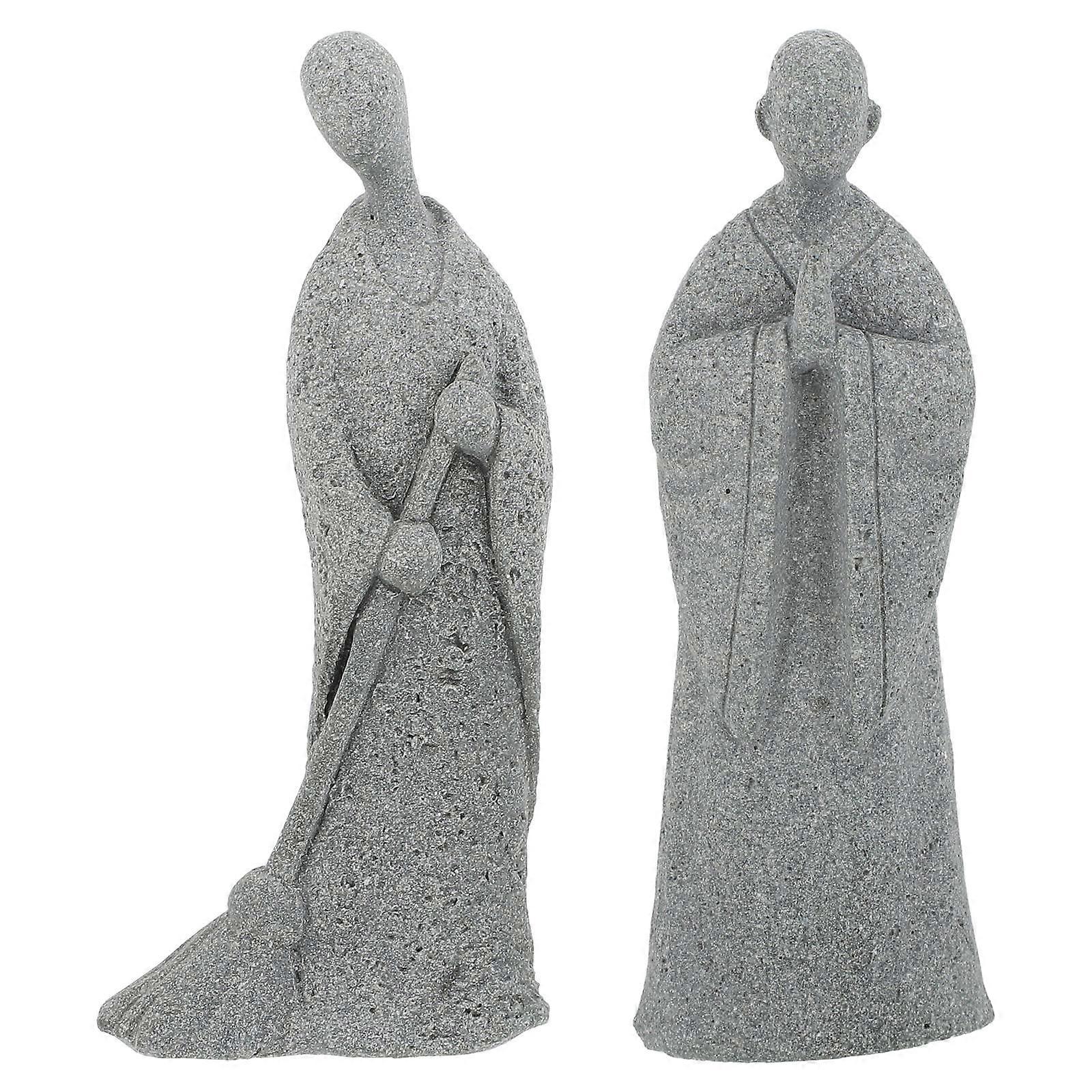 Grey Sandstone Monk Ornaments for Garden Decor Delicate Design Selected Material 2 Pieces