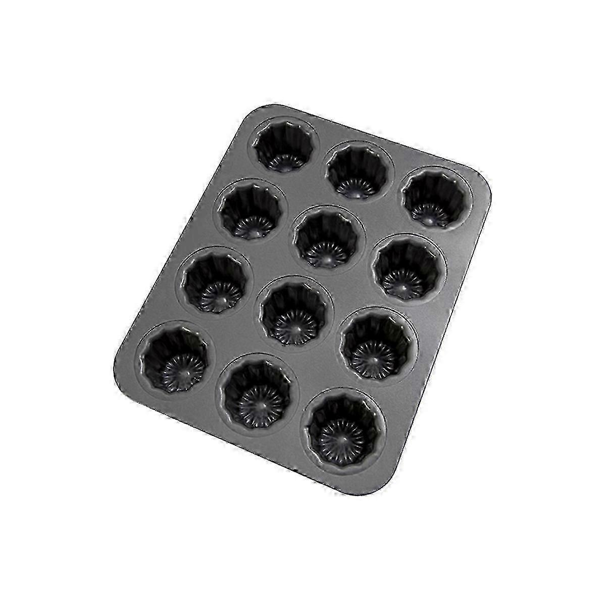12-Cavity Non-Stick Canele Mold & Cake Pan - Versatile Bakeware for Muffins, Cupcakes, and Pudding in Oven