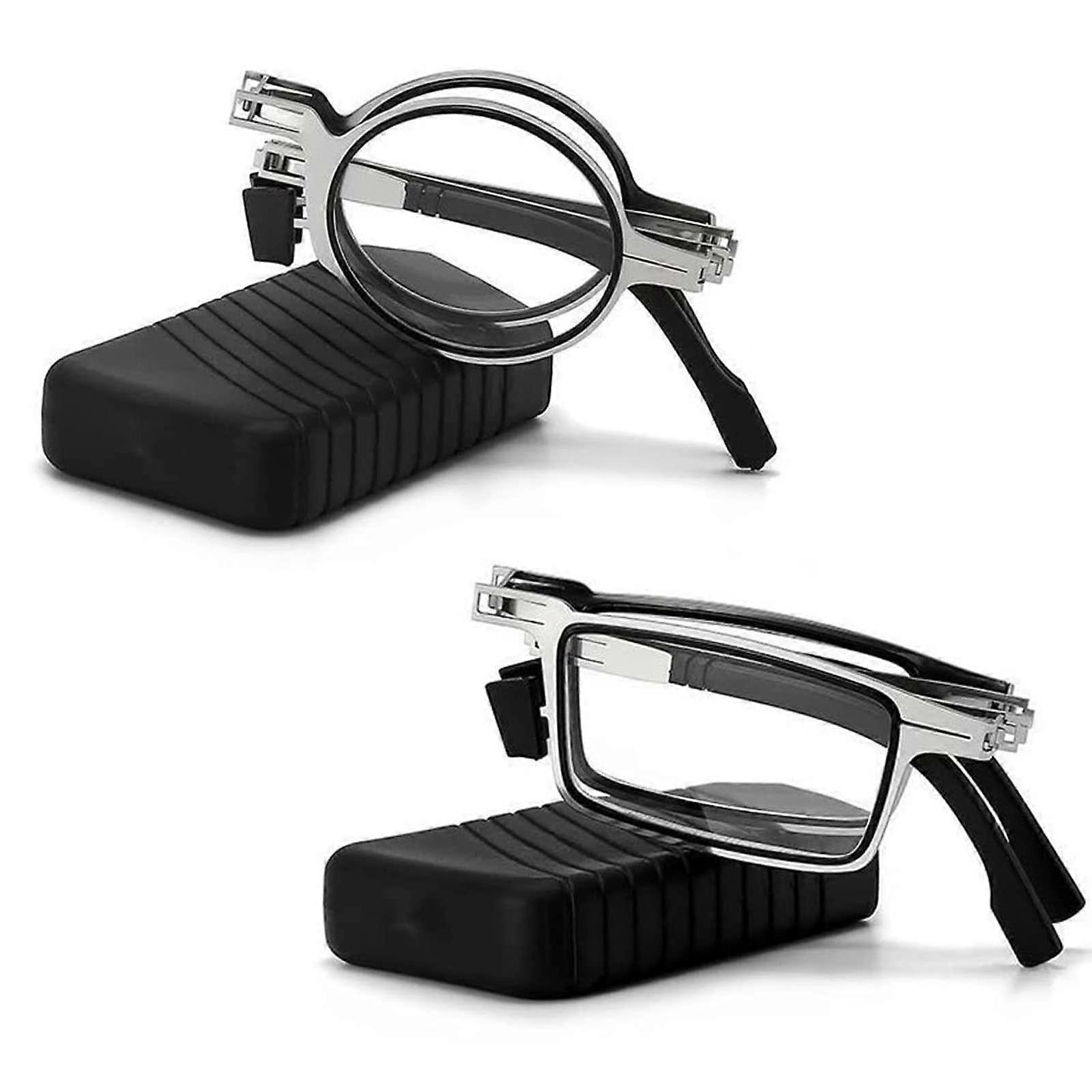 Screwless Ultralight Folding Glasses - Thin Foldable Reading Glasses with Case, +250 Magnification, Round & Rectangular Frames