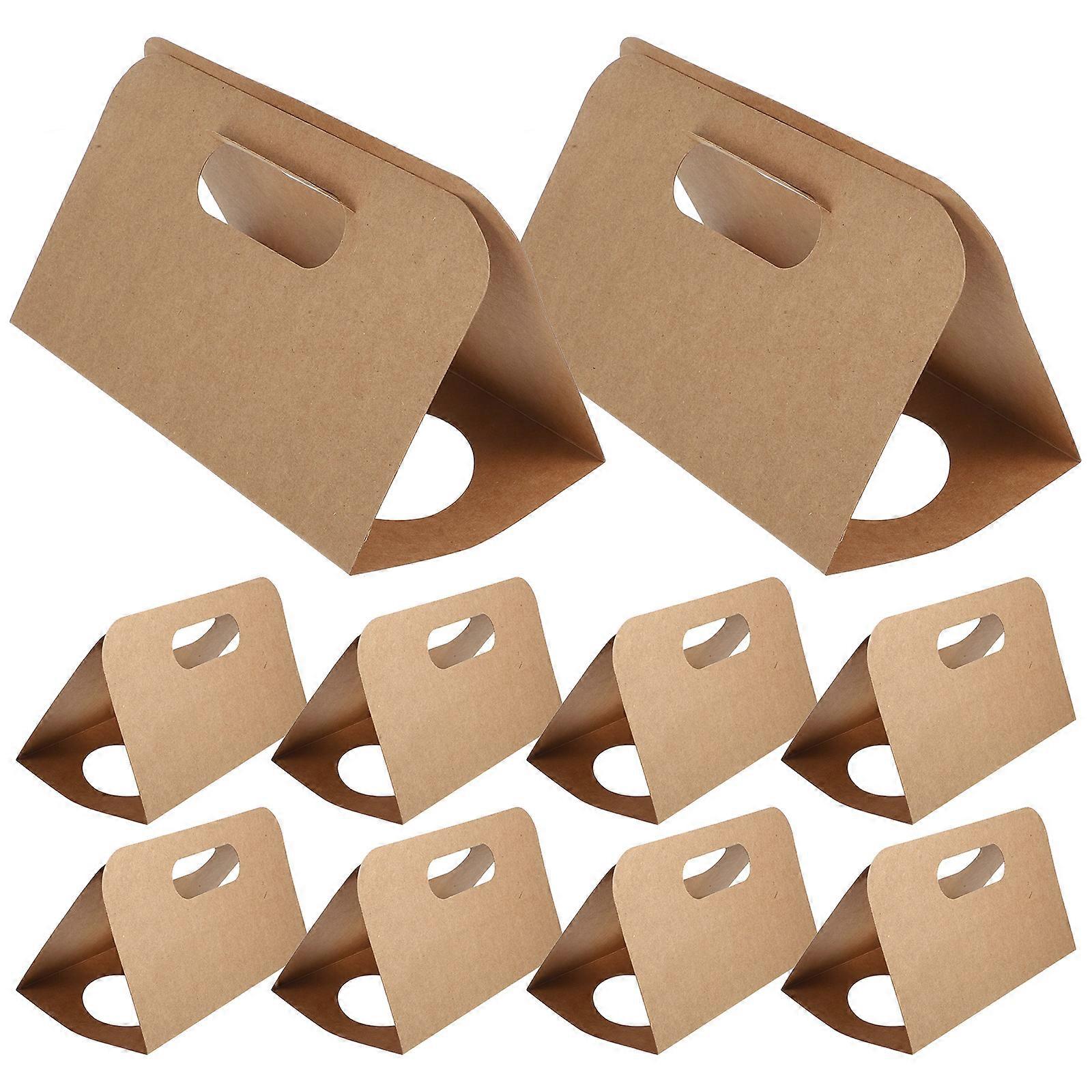 Portable Foldable Coffee Cup Tray Kraft Paperboard Handle Design For Food Services Milk Tea Takeaway 10Pcs