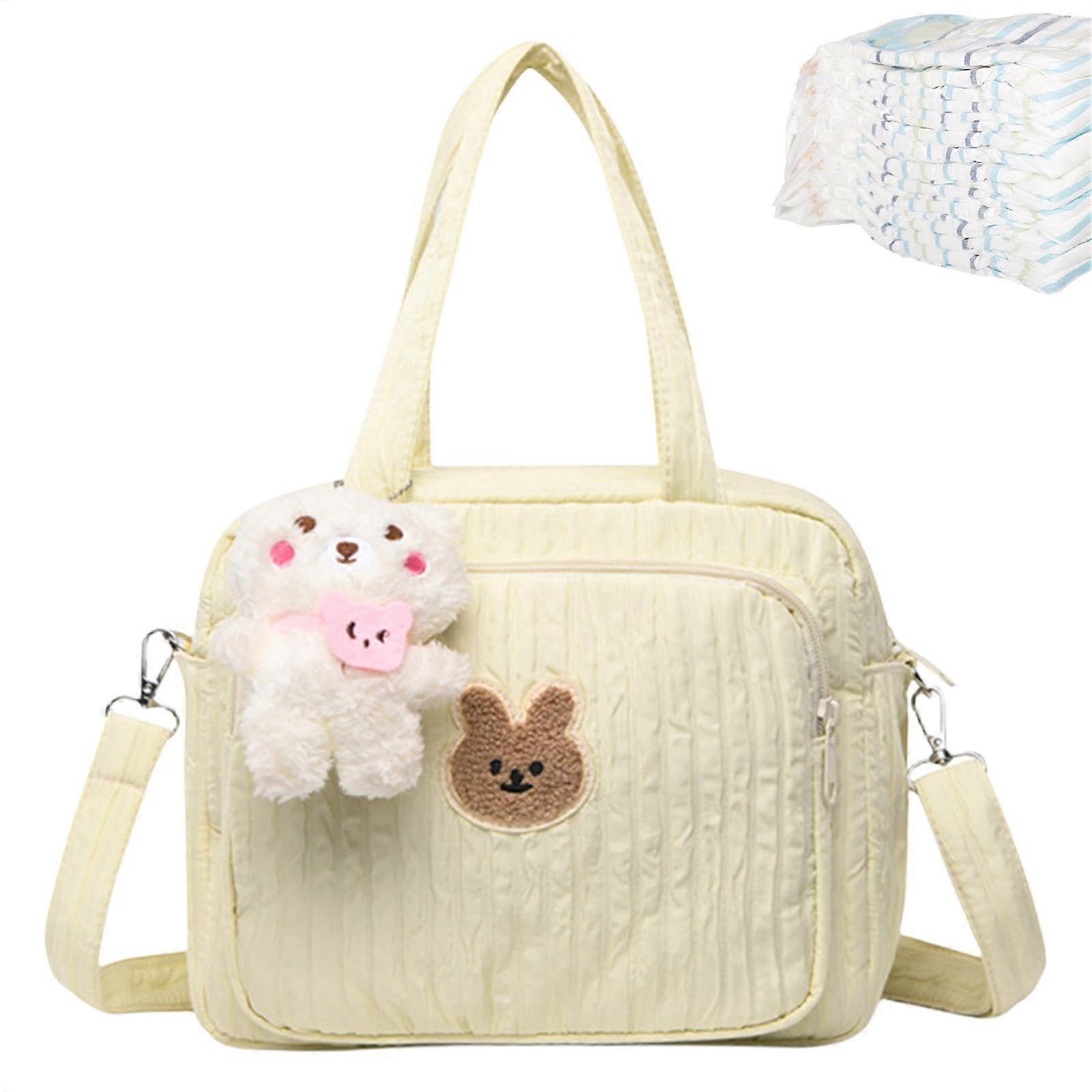 Diaper Shoulder Bag with Multiple Compartments, Large Tote for Travel, Beige