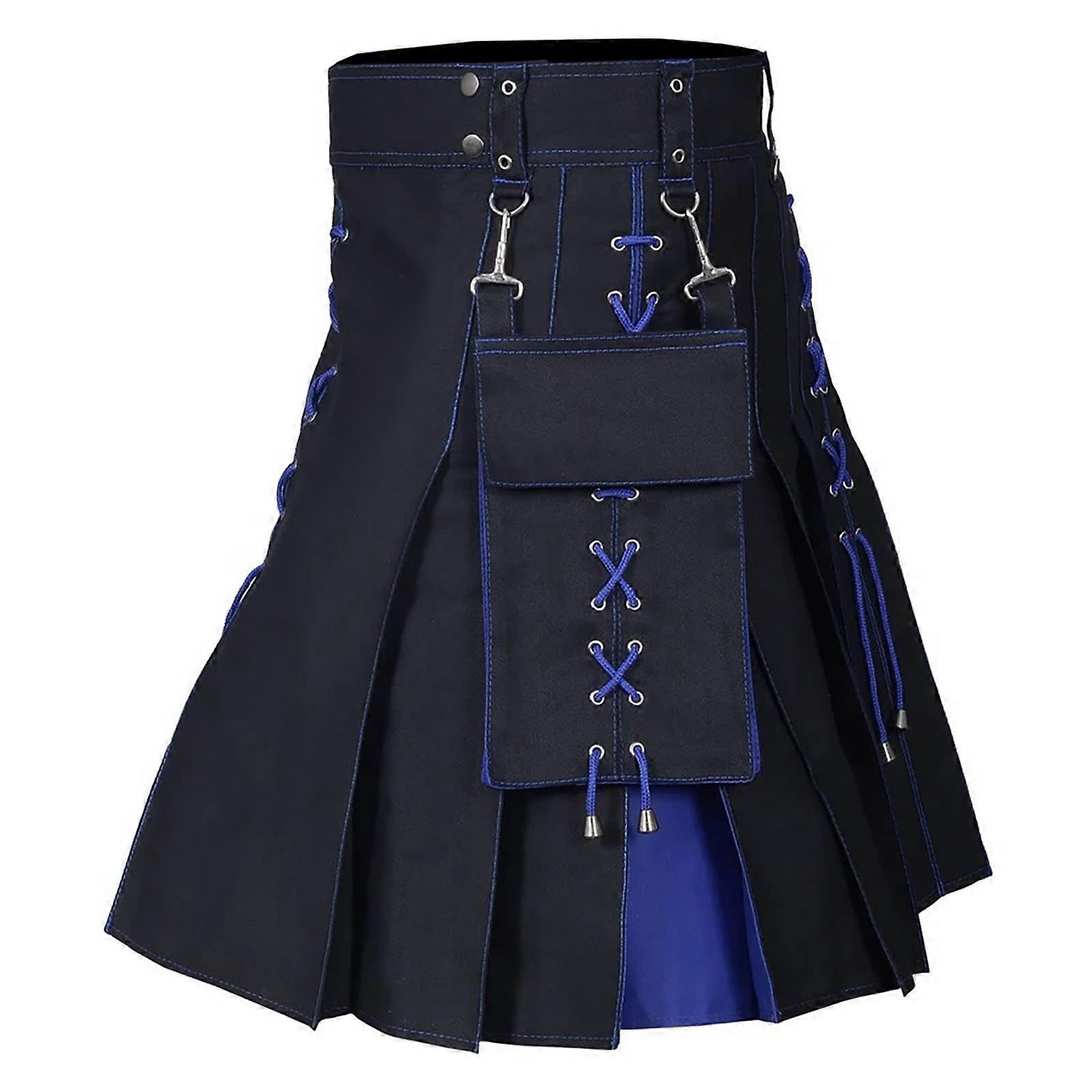 Scottish Kilt Classic Men's Medieval Scotland Pleated Skirts XL S03 Blue