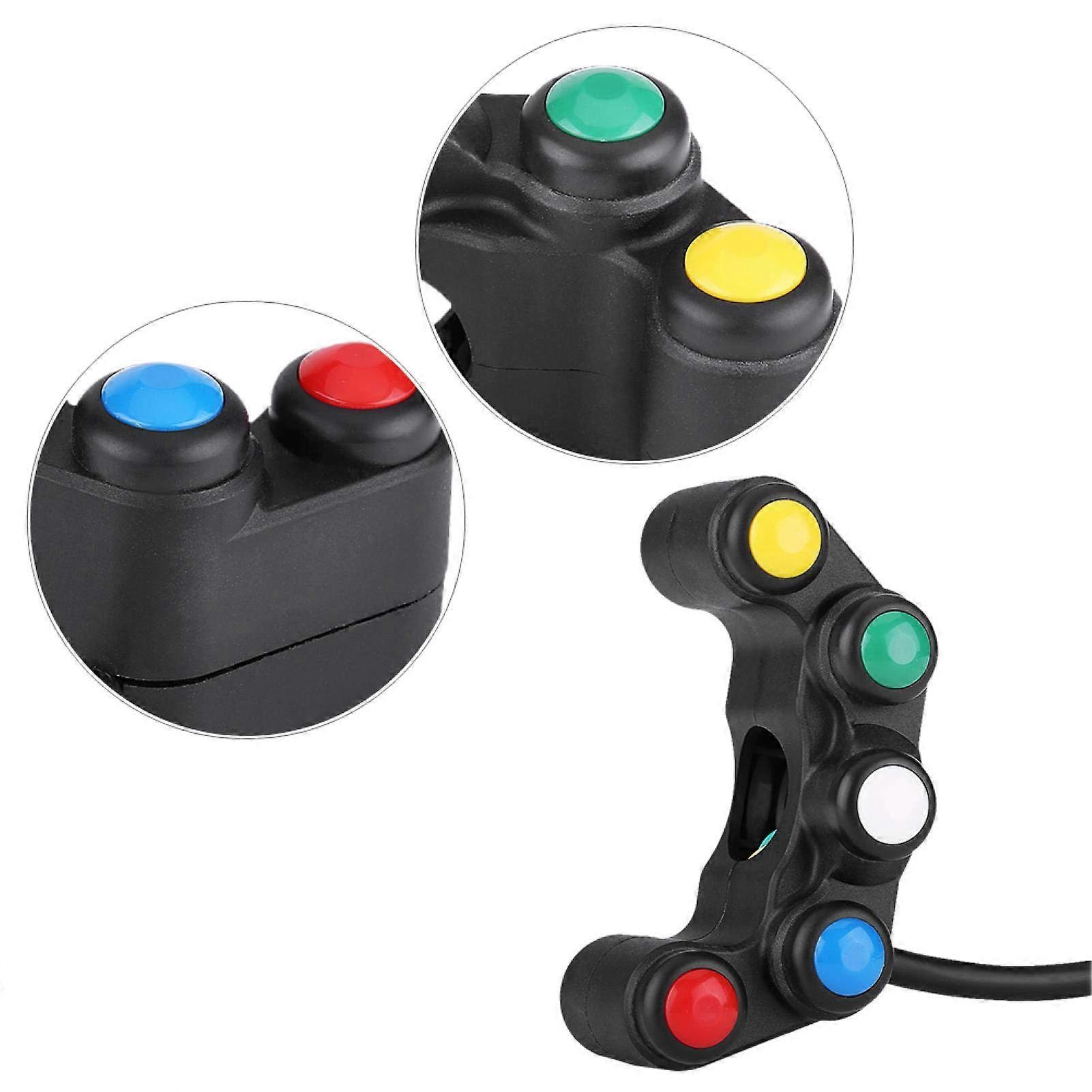 Universal 5-In-1 Motorcycle Switch 22mm Handlebar Control for Headlight, Hazard, Brake, Fog Light, Horn On/Off Accessory