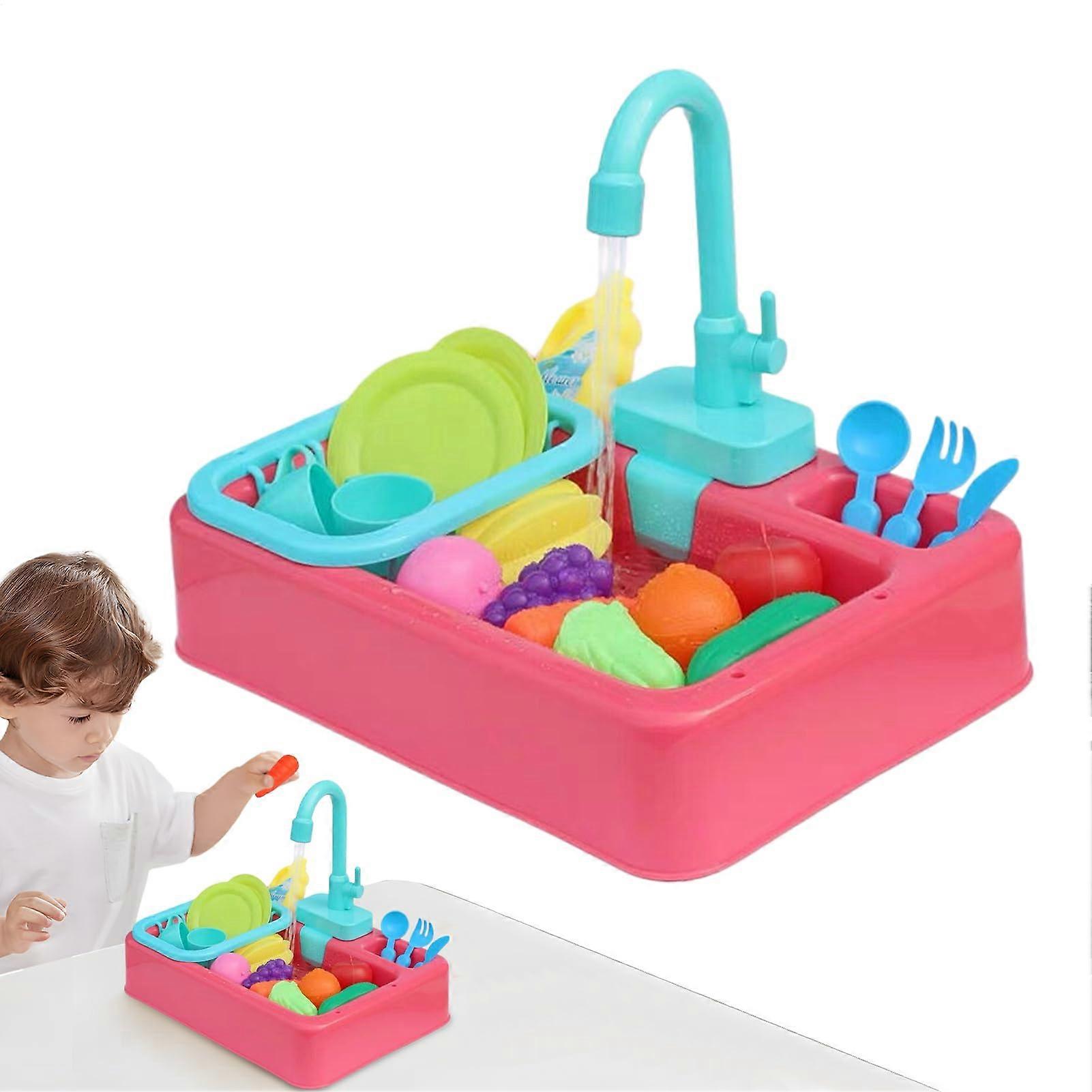 Kids Kitchen Sink Toy with Running Water, Interactive Learning Playset for Toddlers Ages 1-3