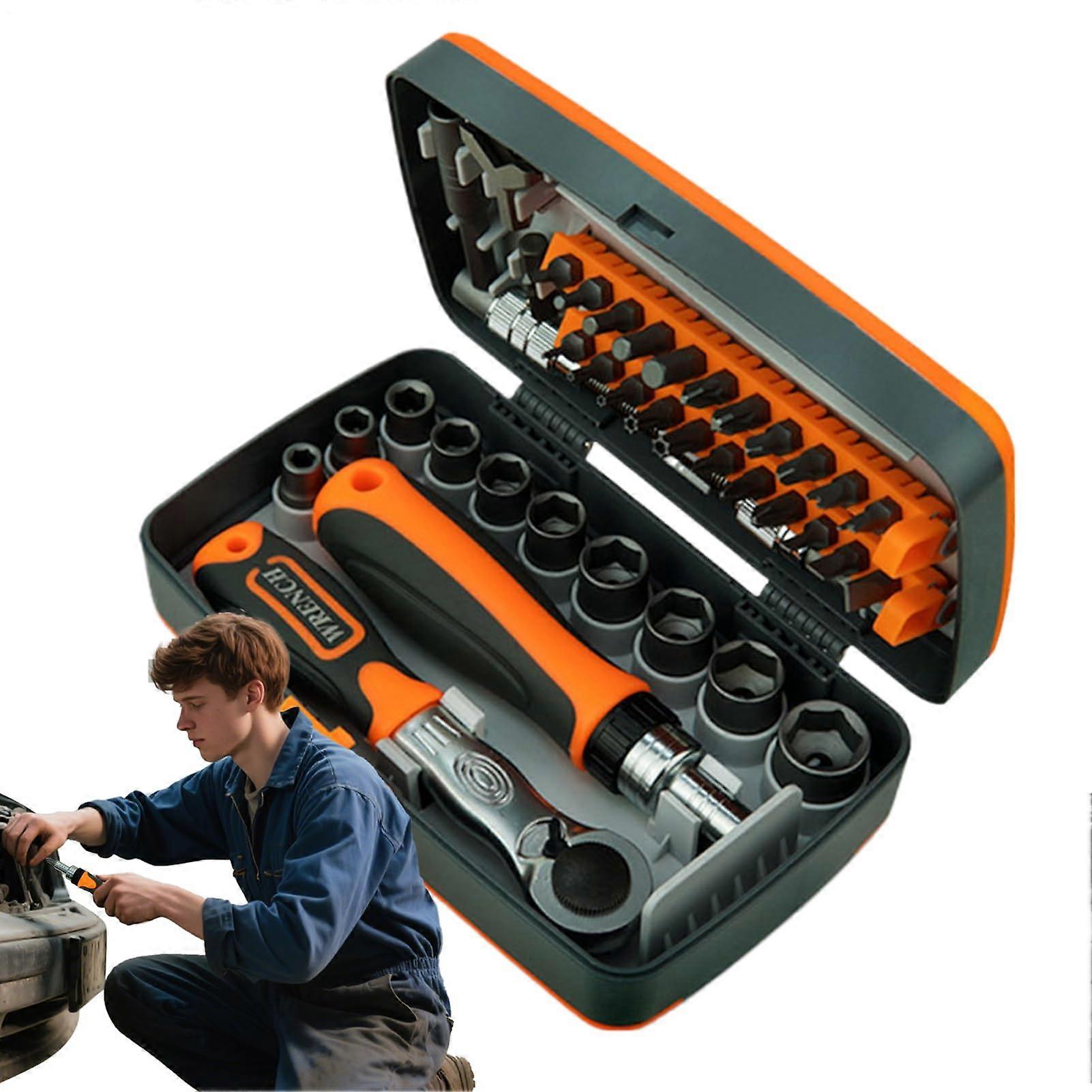 Ratcheting Screwdriver Set 38-In-1 Magnetic Precision Bit Kit With 22 Bits, Extension Adapter, 10 Nuts For Home Repair