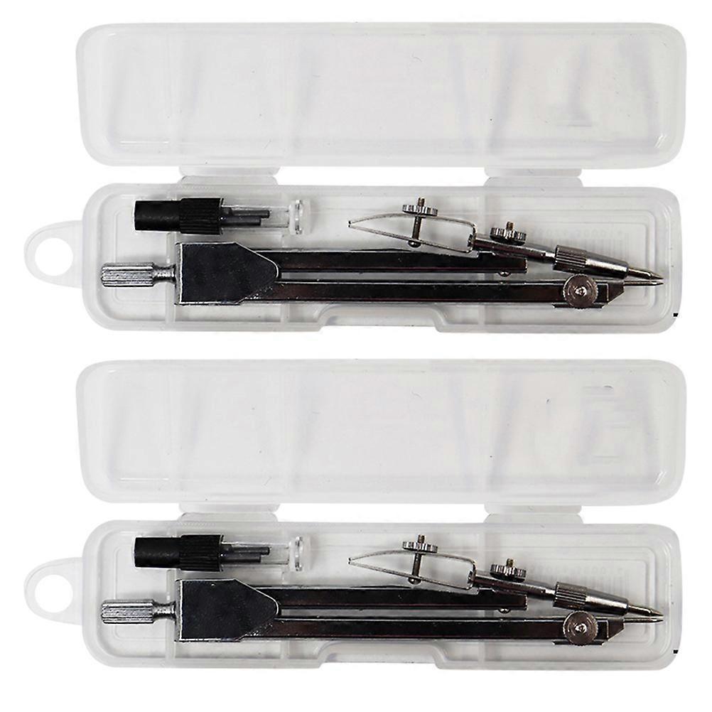 2Pcs Silver Iron Drawing Compass for Students with Refillable Lead and Smooth Circle Drawing Tools