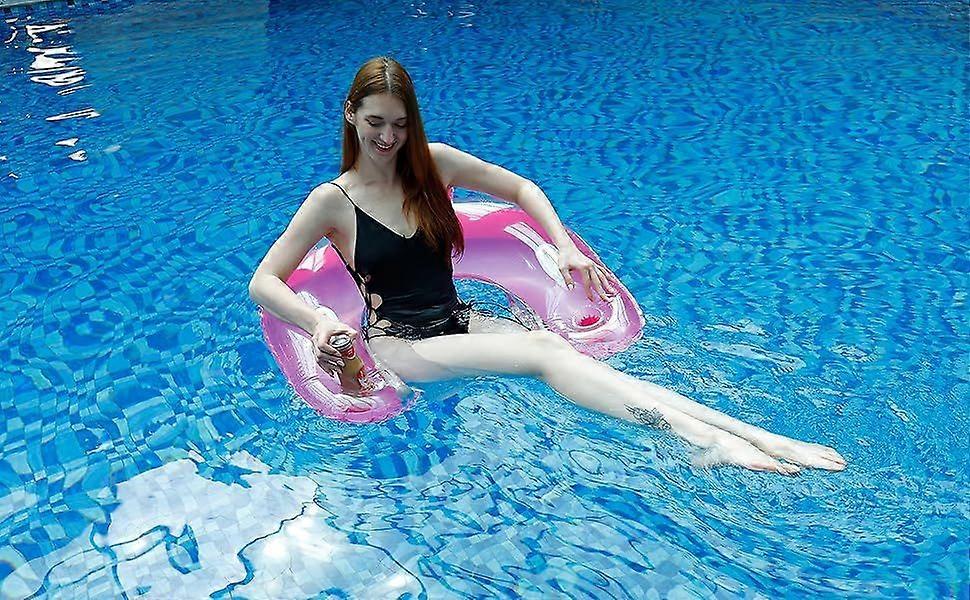 U-Shape Pool Float for Adults - Transparent Swimming Ring with Cup Holders, Backrest & Handles, Floating Lounger for Pool & Beach, Pink