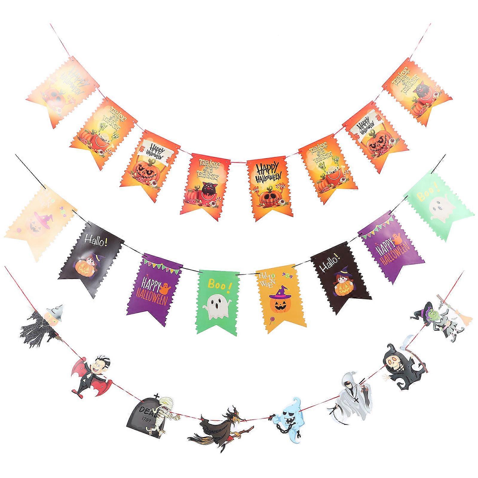 Halloween Hanging Decorations Halloween Paper Banner Witch Owl Bat 28.5x18.5cm Decorative 3 Sets