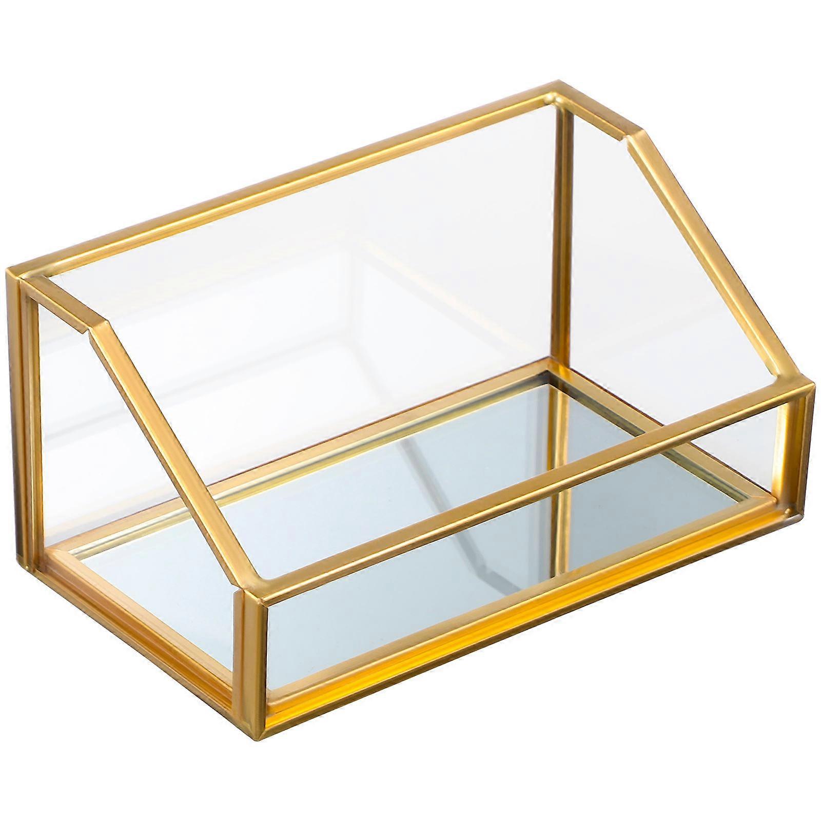 Glass Business Card Holder Display Stand for Desk with 1 Set Business Cards