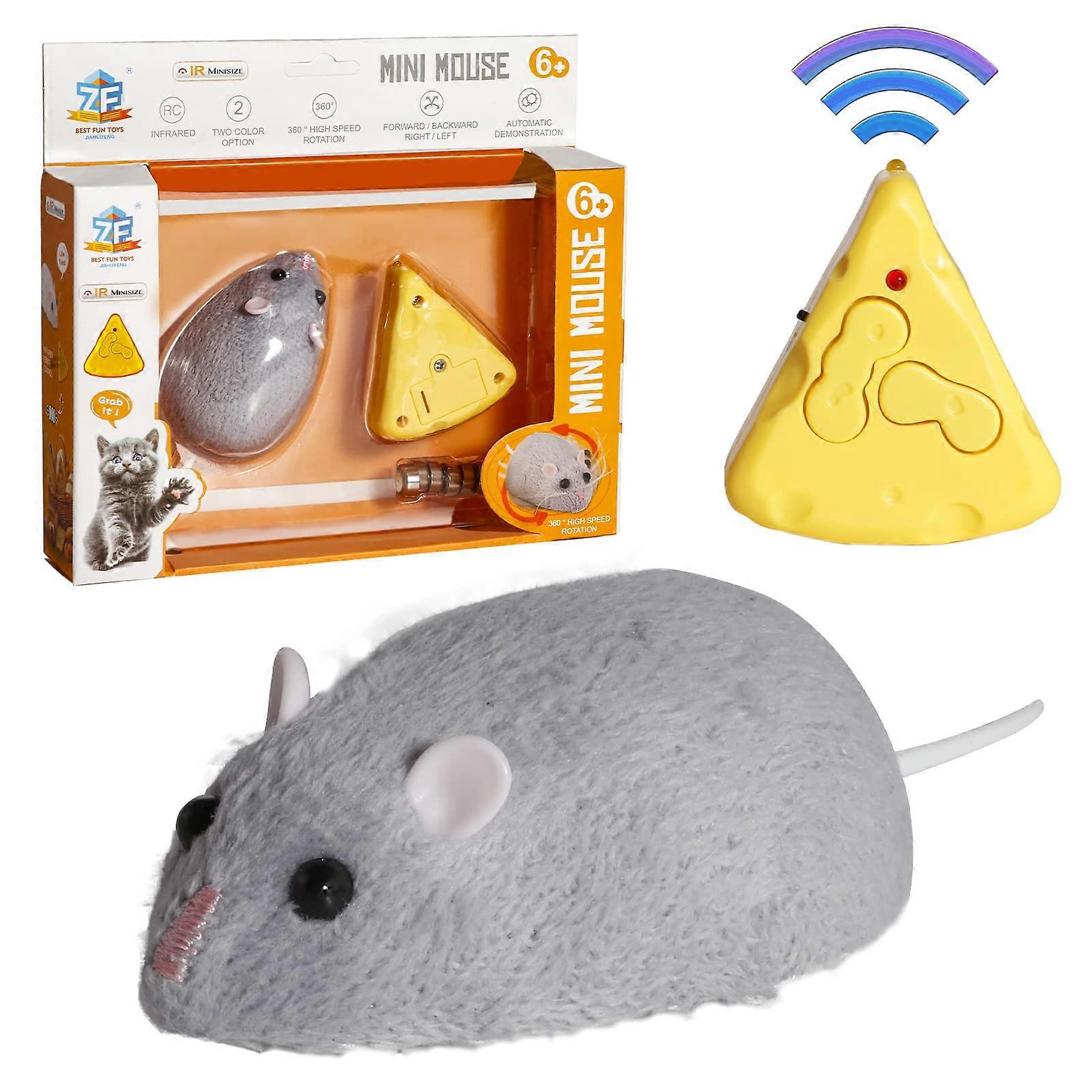 Mini Remote Control Rat Fake Mouse Prank Toy With Cheese Controller, Plush Mouse, Interactive Cat Toy Gray