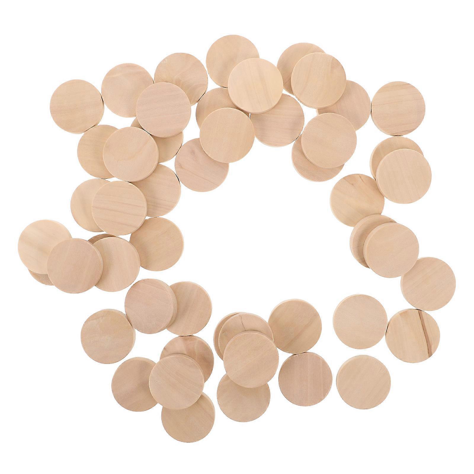 50pcs Natural Wood Discs for DIY Projects Light Brown Unfinished Round Wooden Coins with Smooth Surface