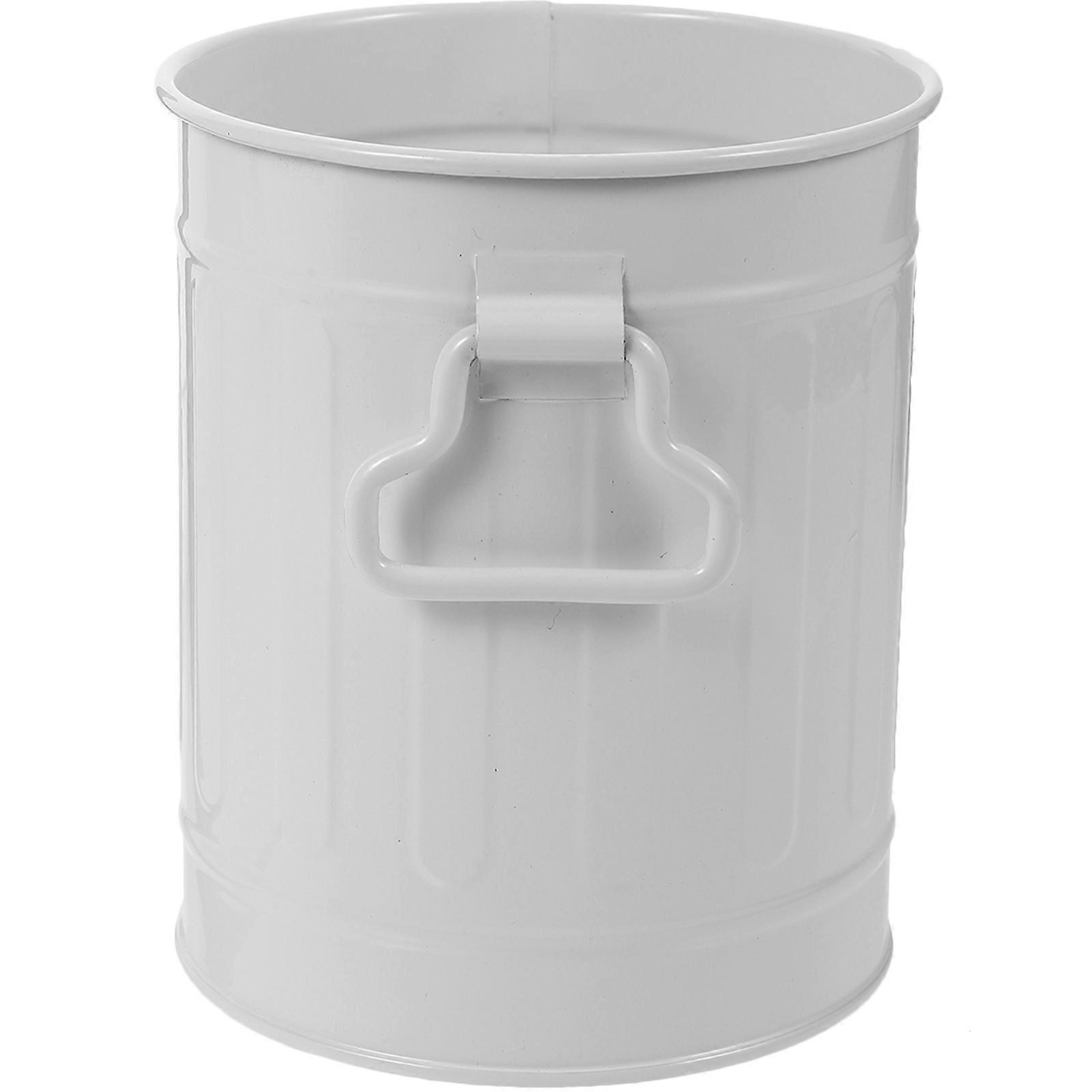 Desktop Trash Can Mini Iron Wastepaper Storage Container For Home Office Daily Life Beige 1Pcs