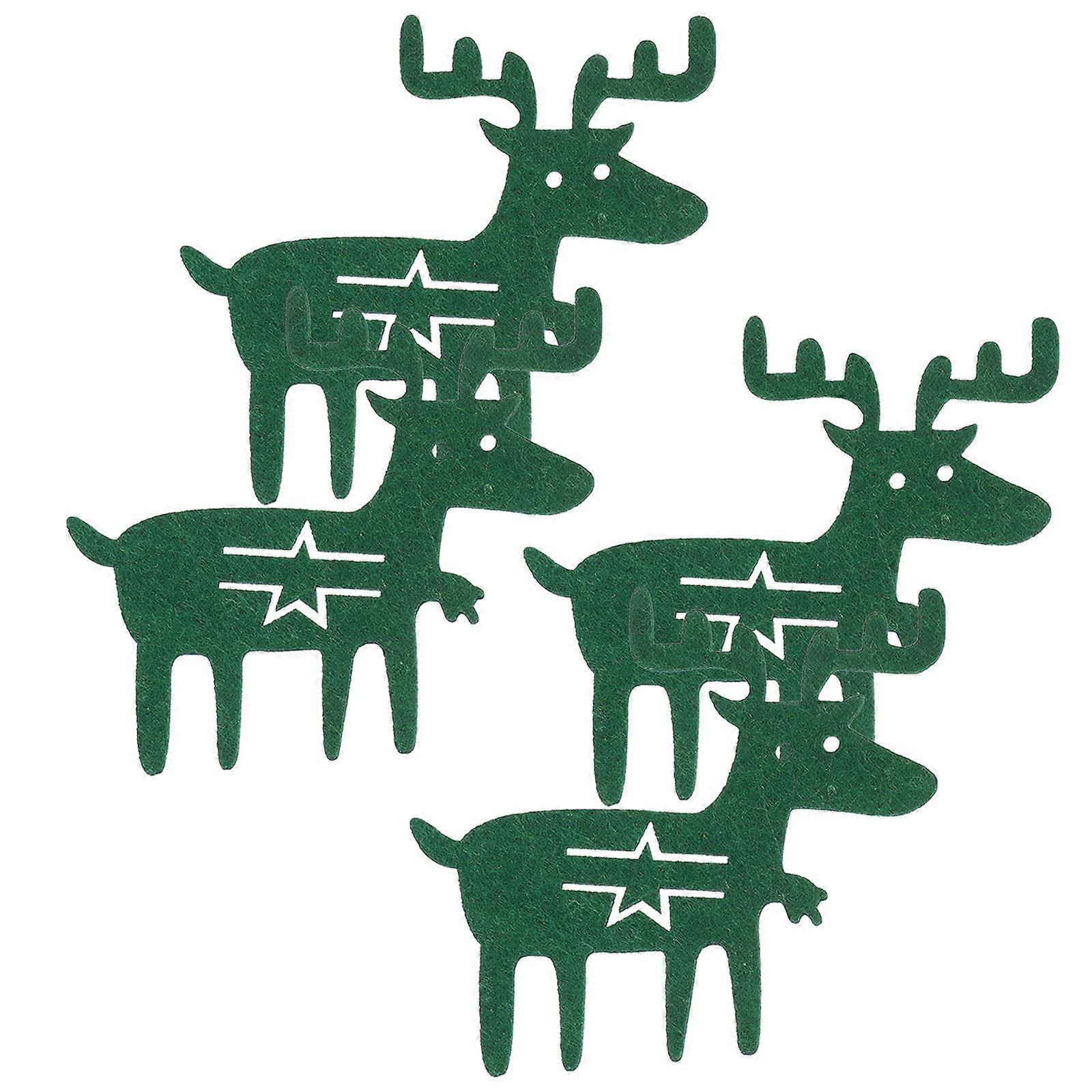 Cutlery Pouch Bag Reindeer Shape Christmas Party Tableware Holder Green 14.80X14.00X0.10cm Cutlery Storage 4Pcs