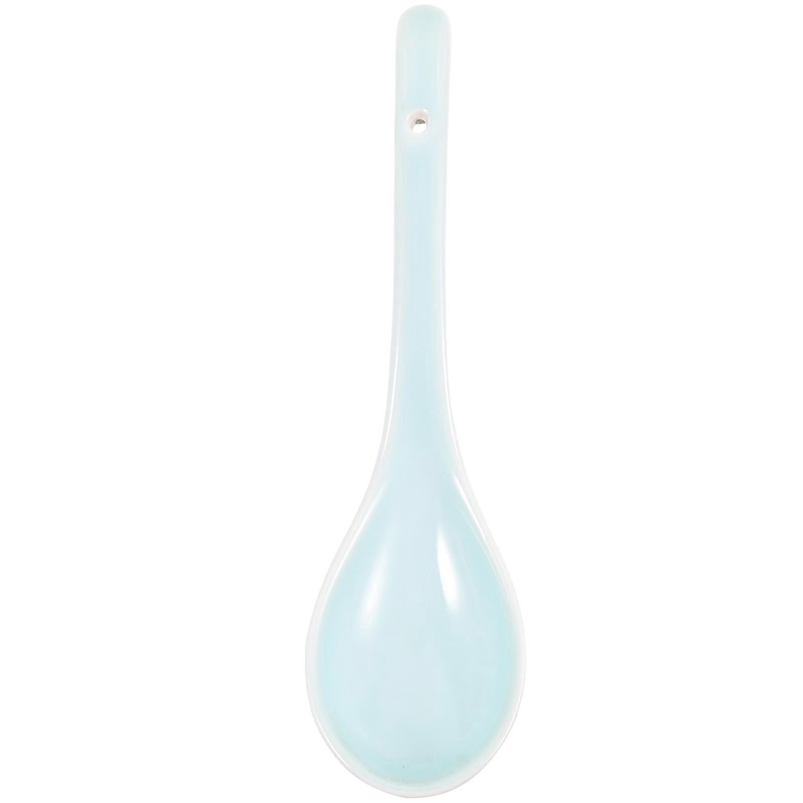 Heavy Duty Ceramic Soup Spoon with Long Handle for Safe Serving – Tableware for Home and Restaurant Use, Easy Storage with Hanging Design